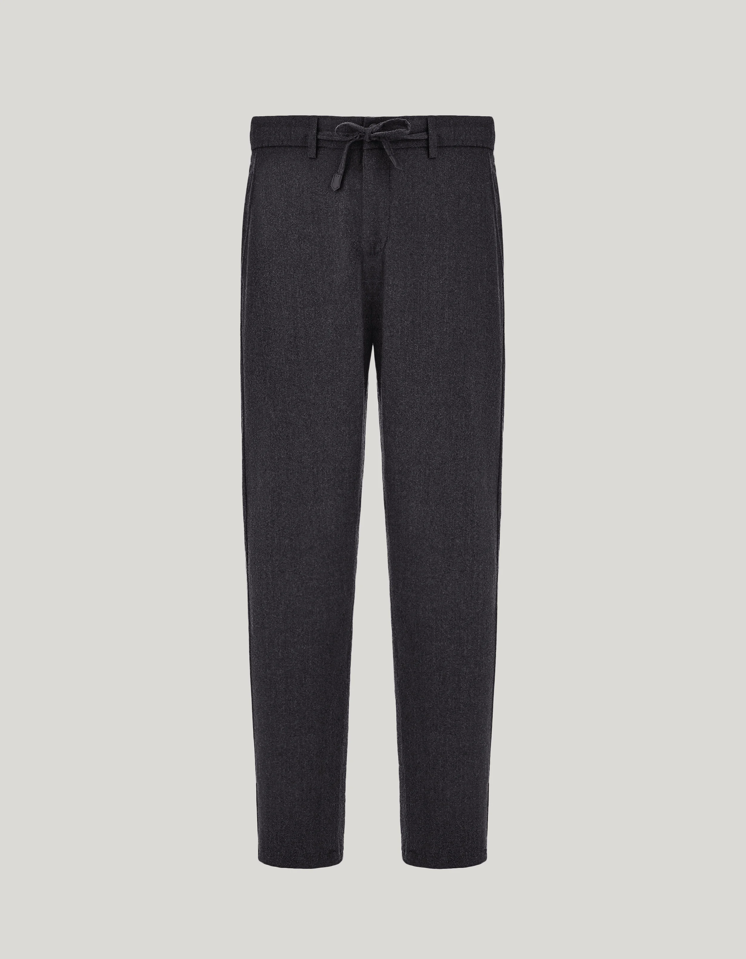CHARCOAL GRAY FLANNEL IMPECCABILE WOOL DRAWSTRING CHINOS - 1