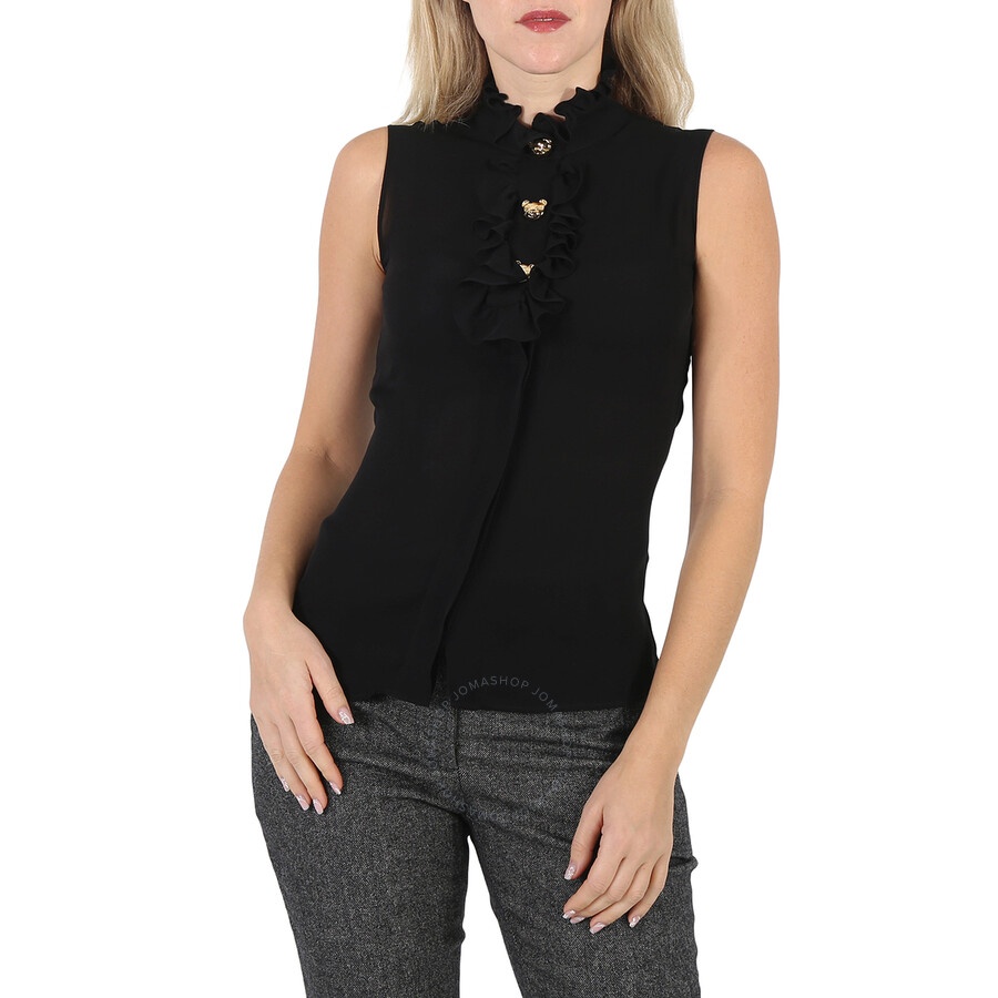 Moschino Ladies Black Ruffle-Trim Silk Sleeveless Shirt, Brand Size 38 (US Size 4) - 3
