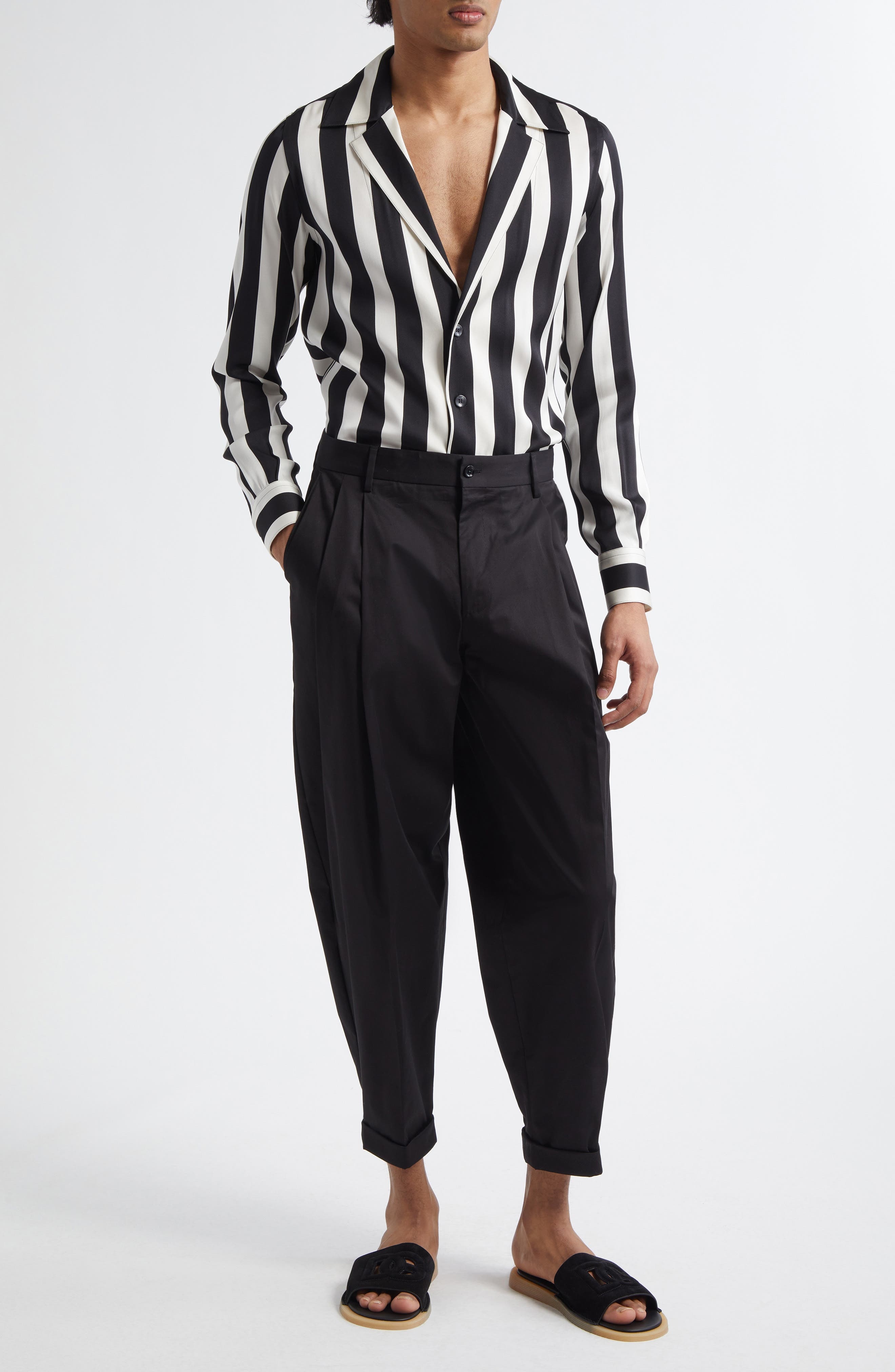 Dolce&Gabbana Stripe Stretch Silk Charmeuse Button-Up Shirt in Haxrn Riga Grande Nero/Bco at Nordstr - 2