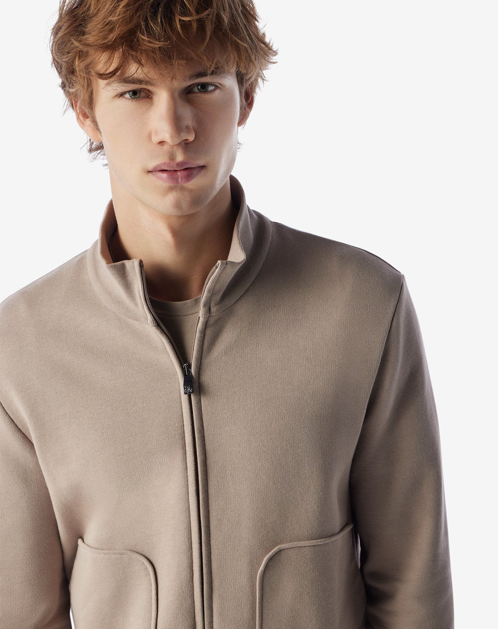 Beige cotton blend full-zip sweatshirt - 4
