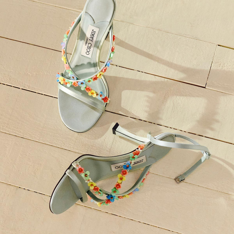 Blanche 90 Light Verde Satin Sandal with Daisy Embroidery 6