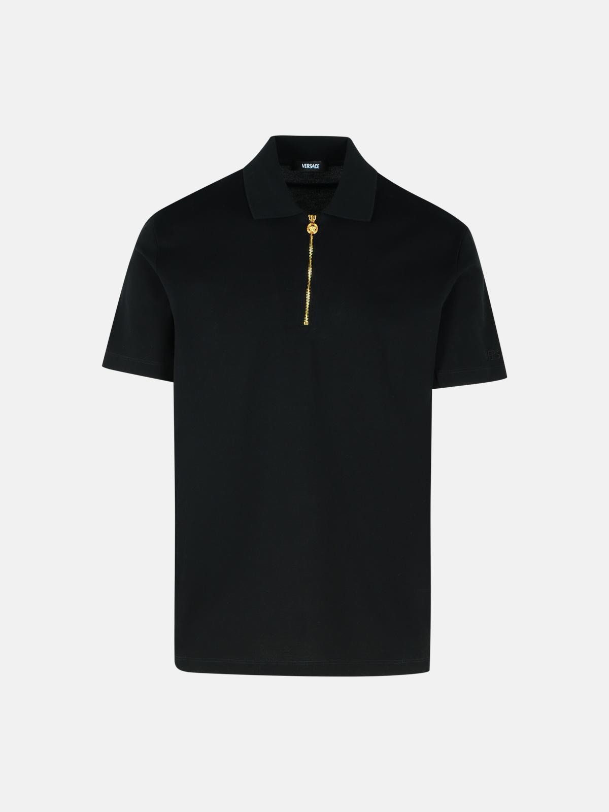 BLACK COTTON POLO SHIRT - 1