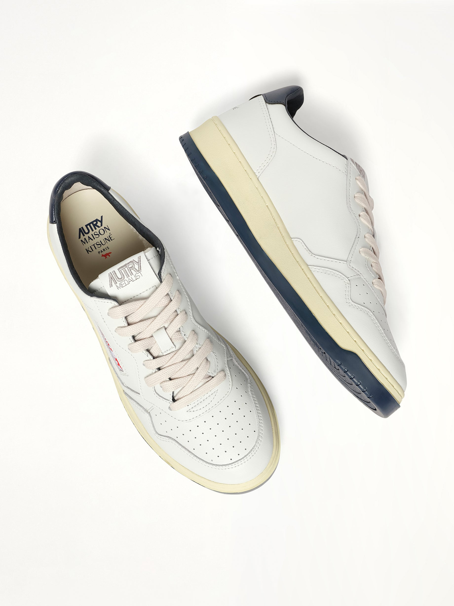 Maison Kitsune Medalist Sneaker in White/Blue - 4