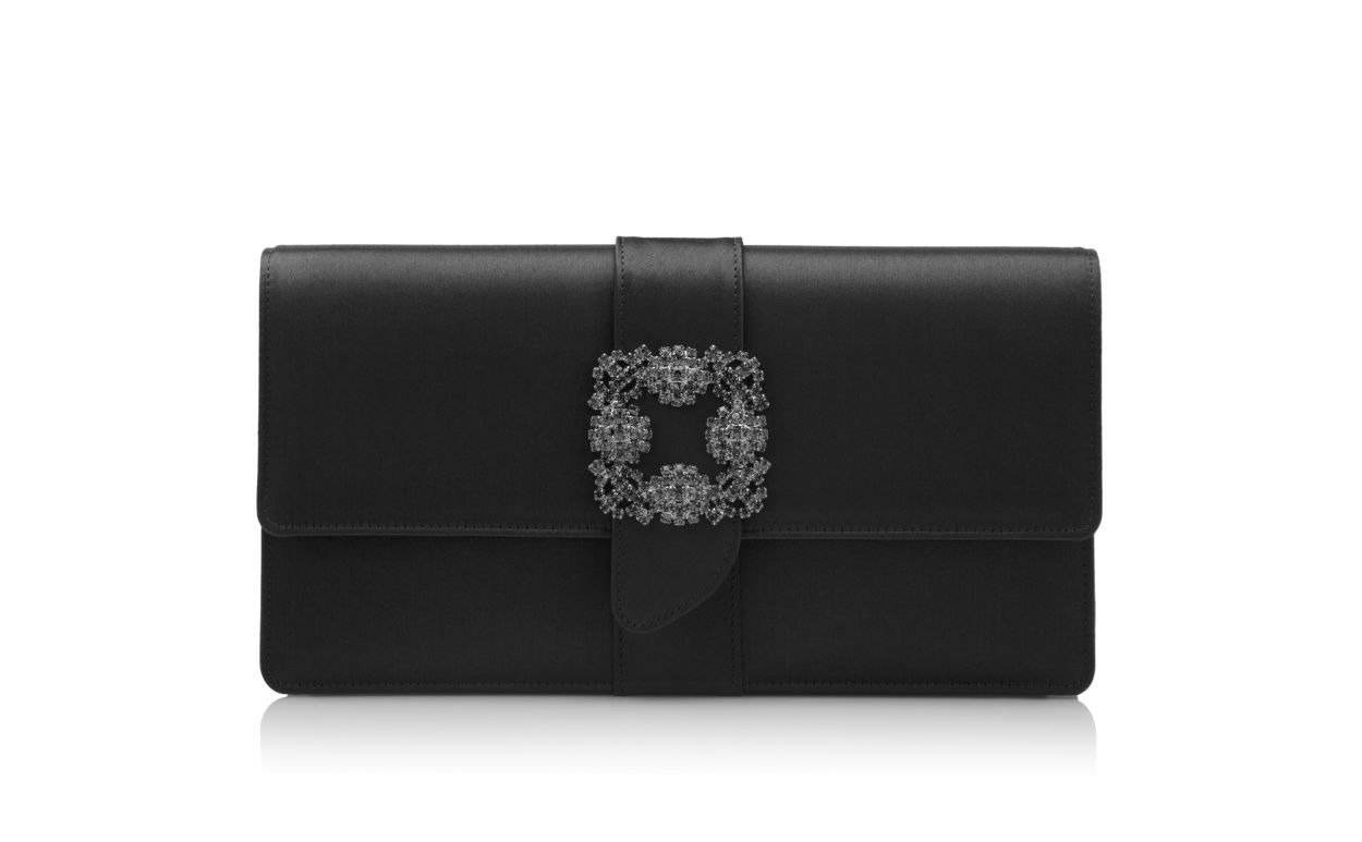 Black Satin Jewel Buckle Clutch - 1