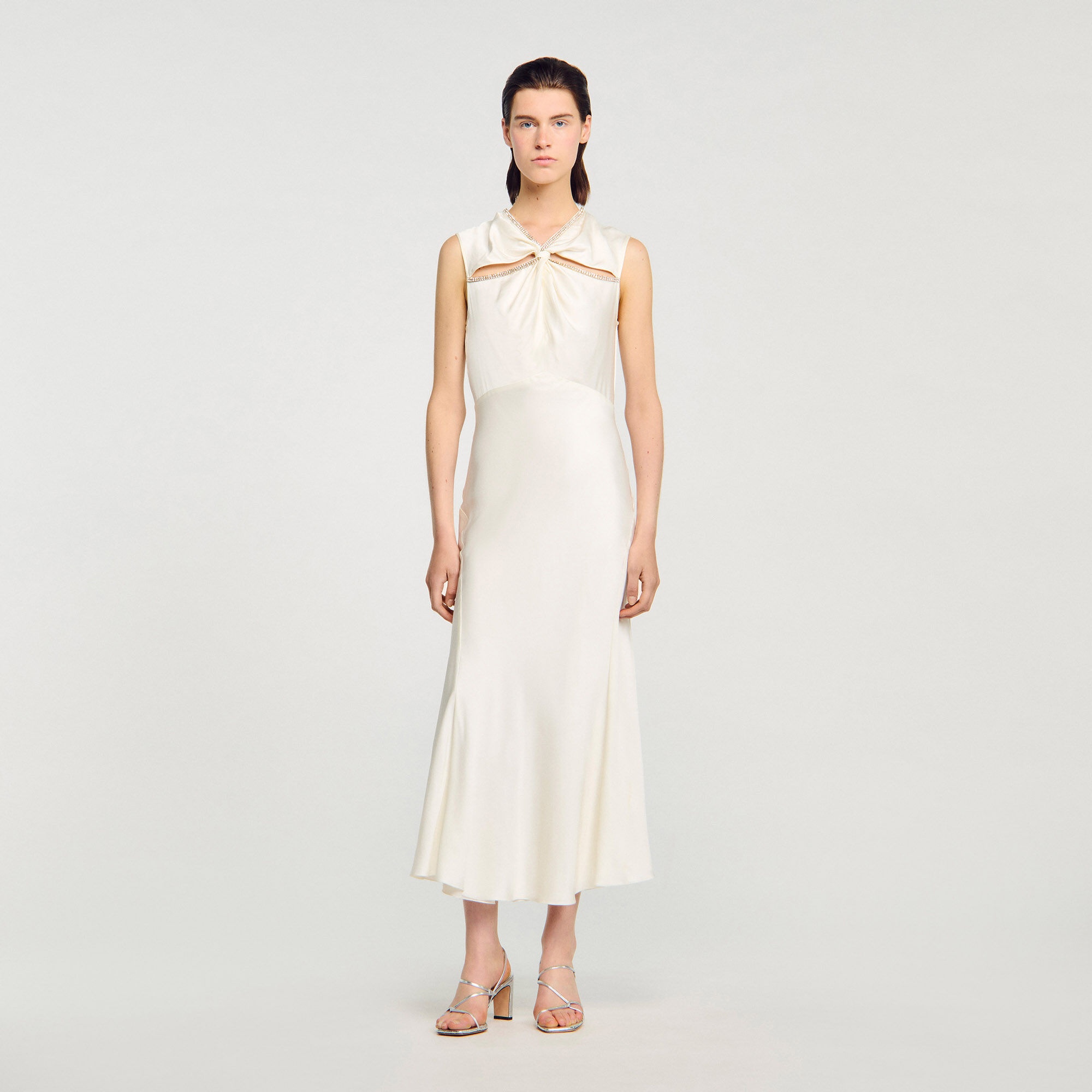 SATIN MAXI DRESS WITH RHINESTONES - 1