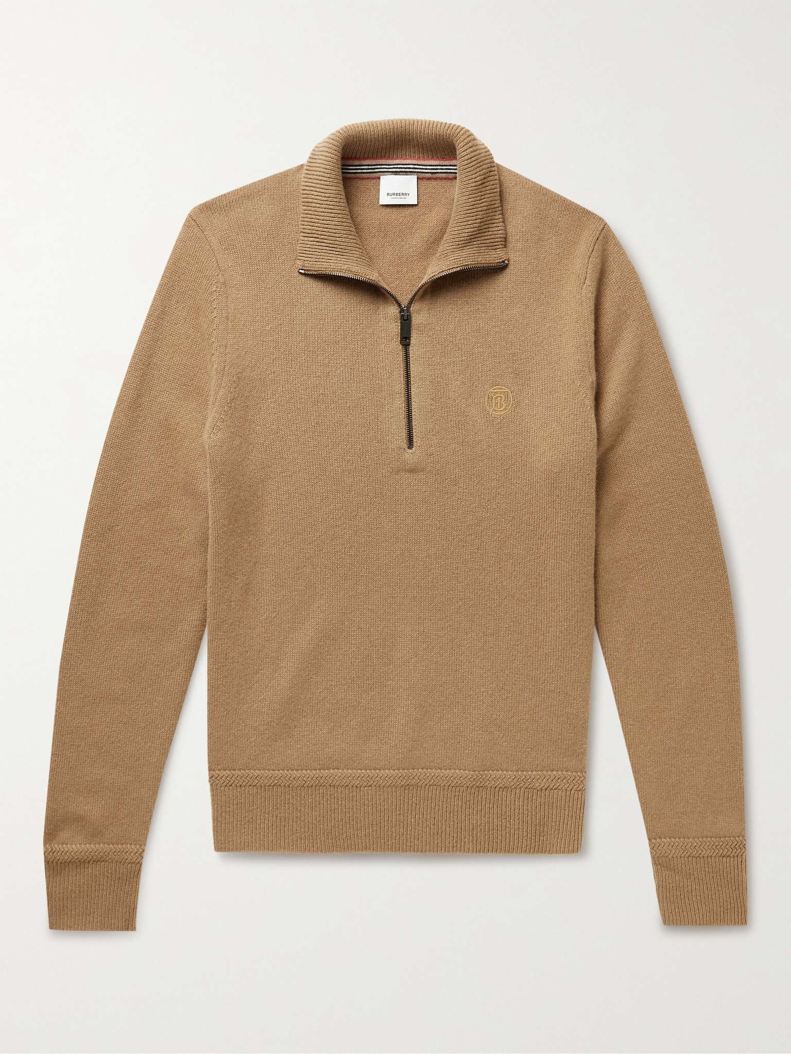 Logo-Embroidered Cashmere Half-Zip Sweater - 1