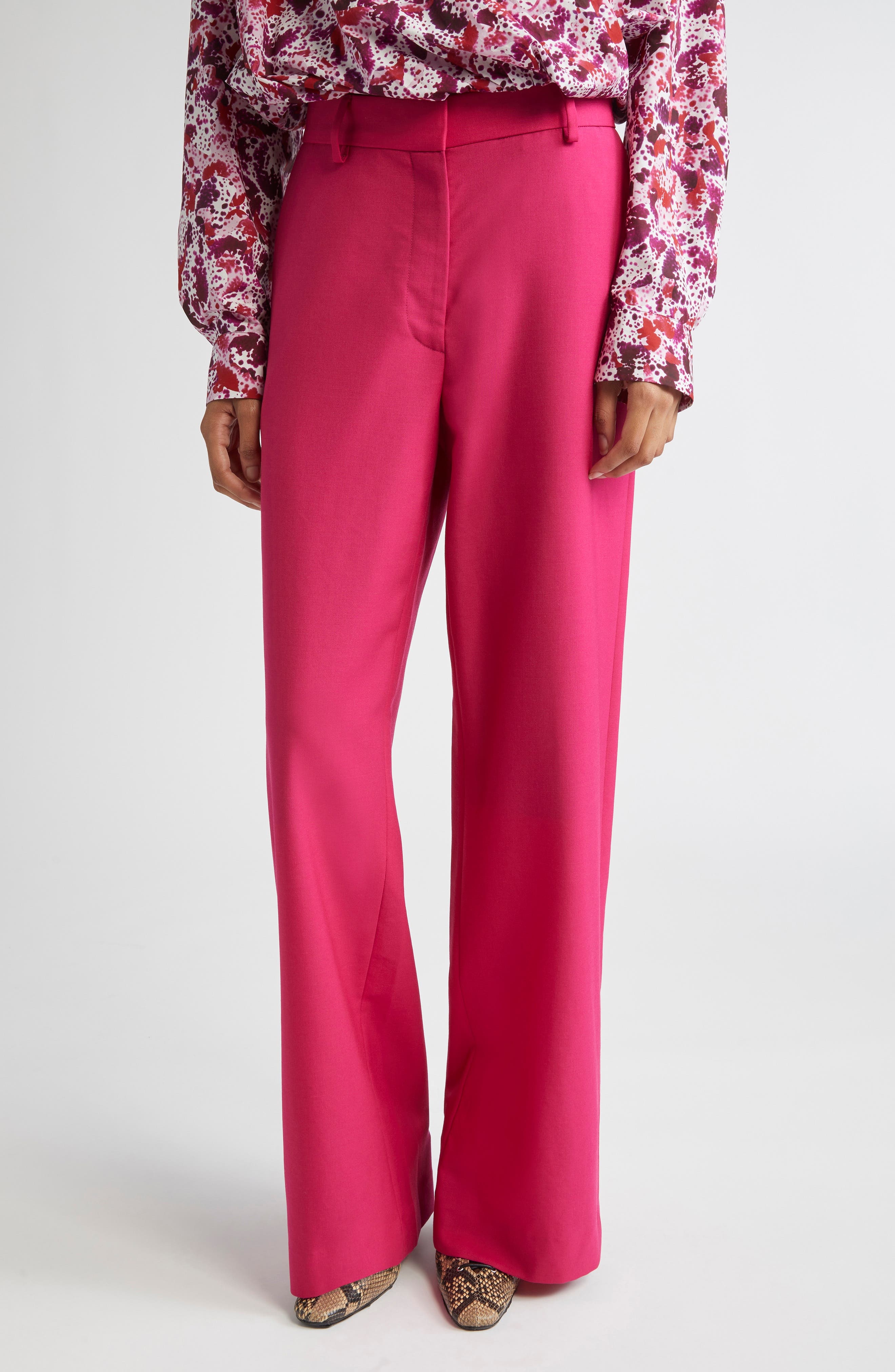 Dries Van Noten Wool & Mohair Straight Leg Pants in Fuchsia at Nordstrom - 1