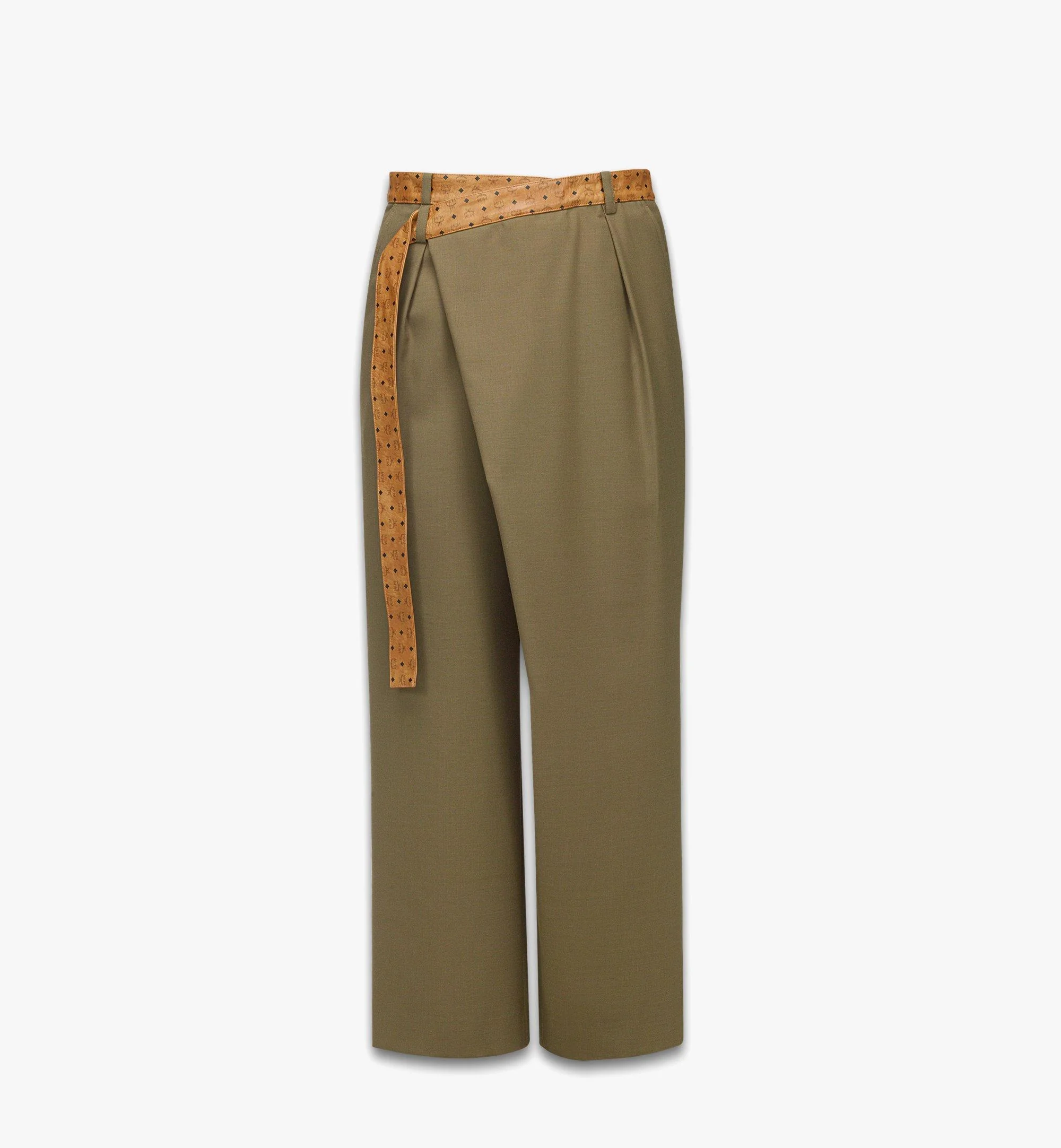 Pants in Wool Twill and Monogram Print Leather - 1