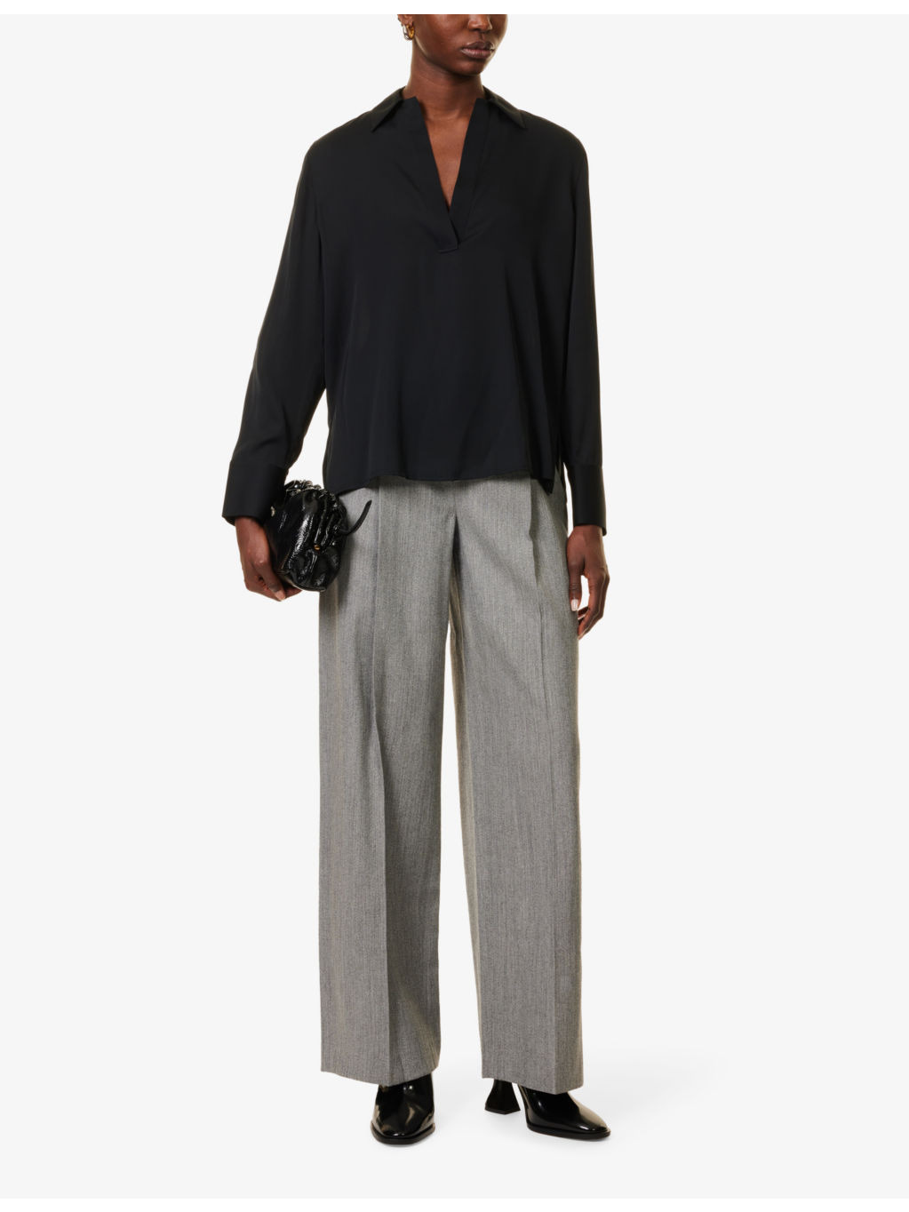 Collar V-neck silk-blend shirt - 2