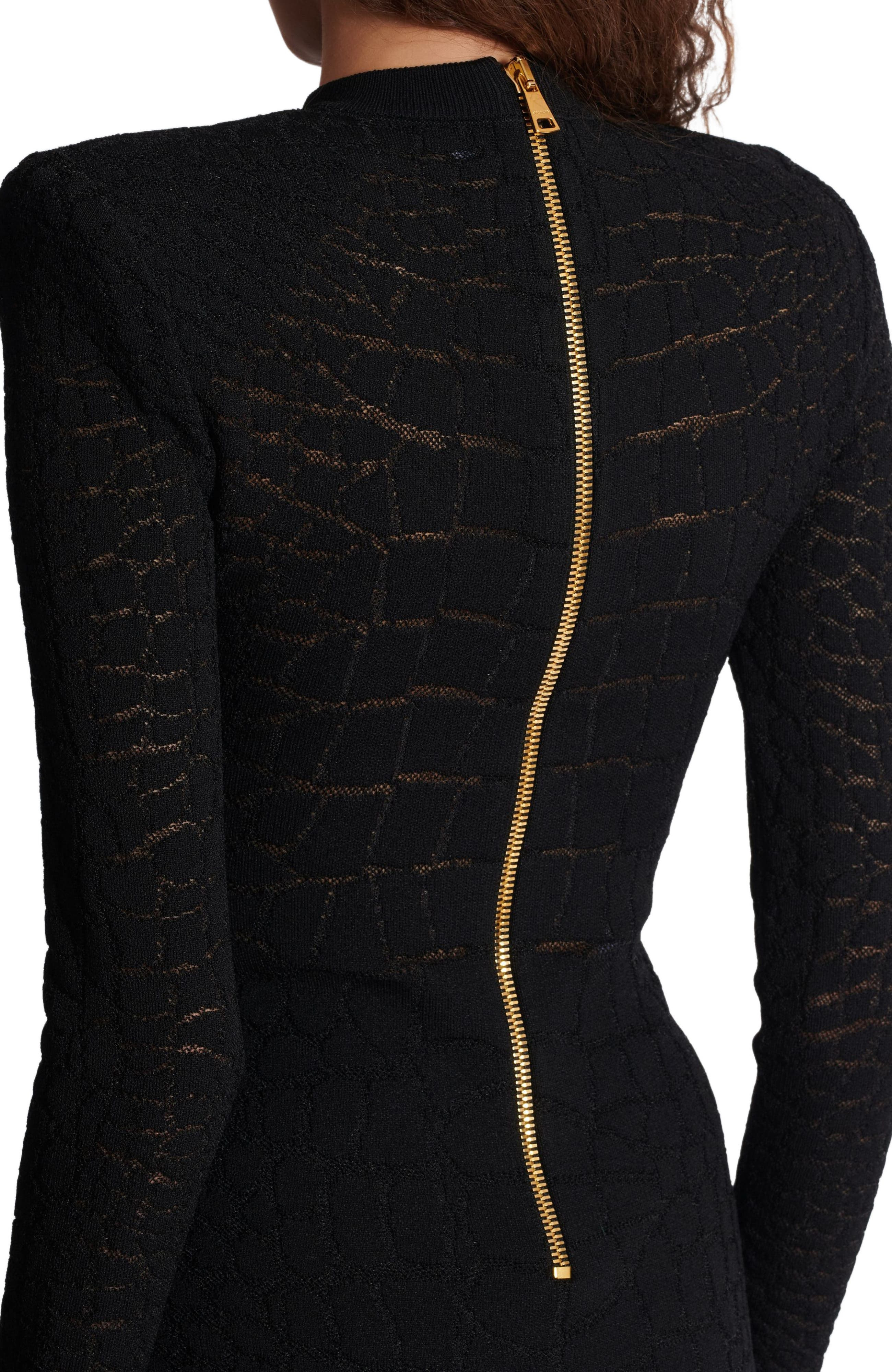 Balmain Short Sequin Dress In Crocodile Knit in Black at Nordstrom - 5