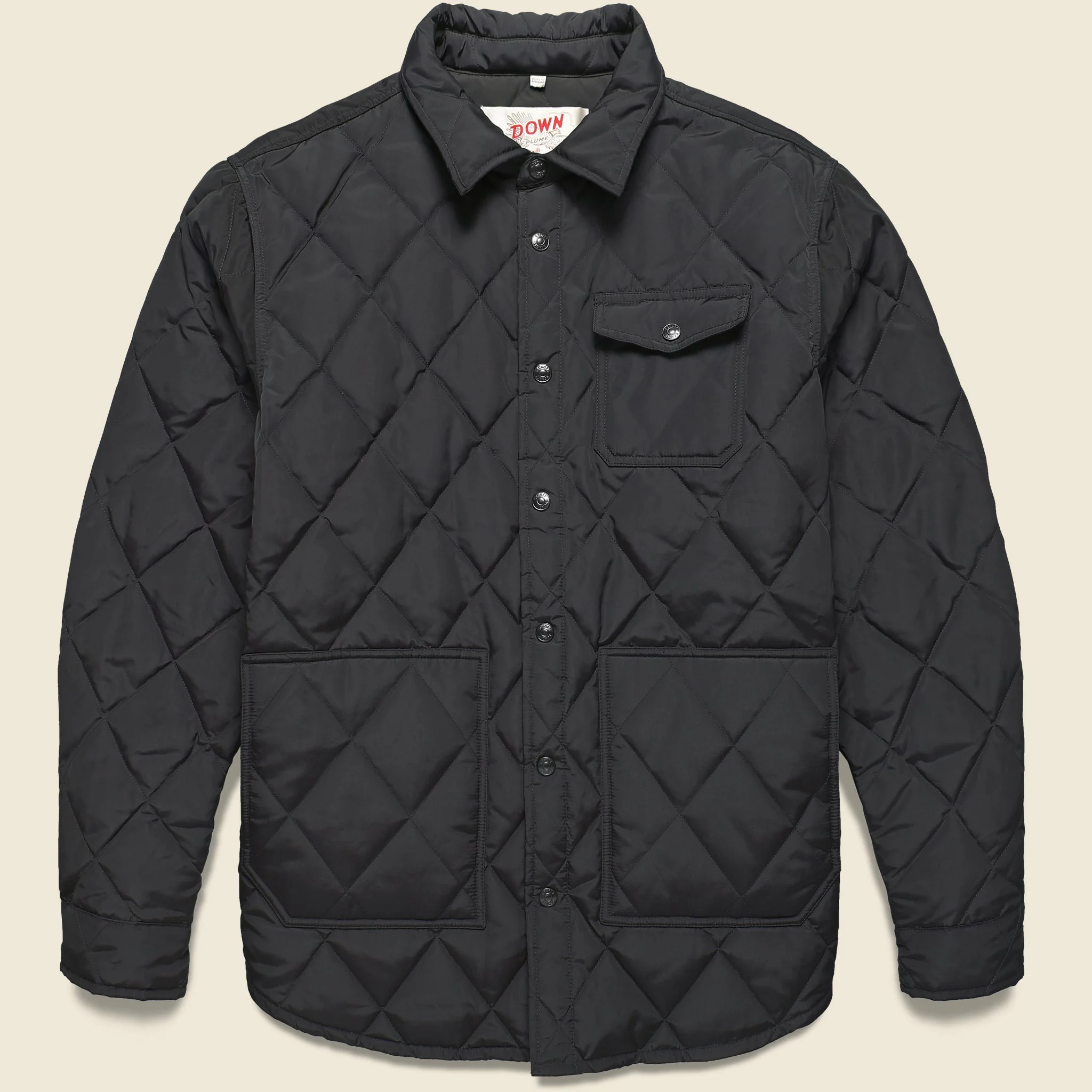 Down-Filled Quilted Shirt Jacket - Black - 1