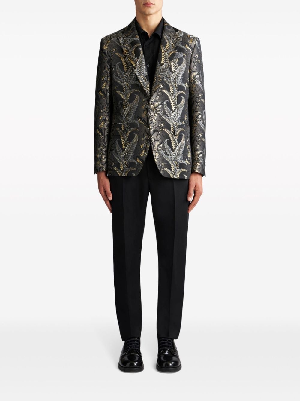 foliage-jacquard peak-lapels blazer - 3