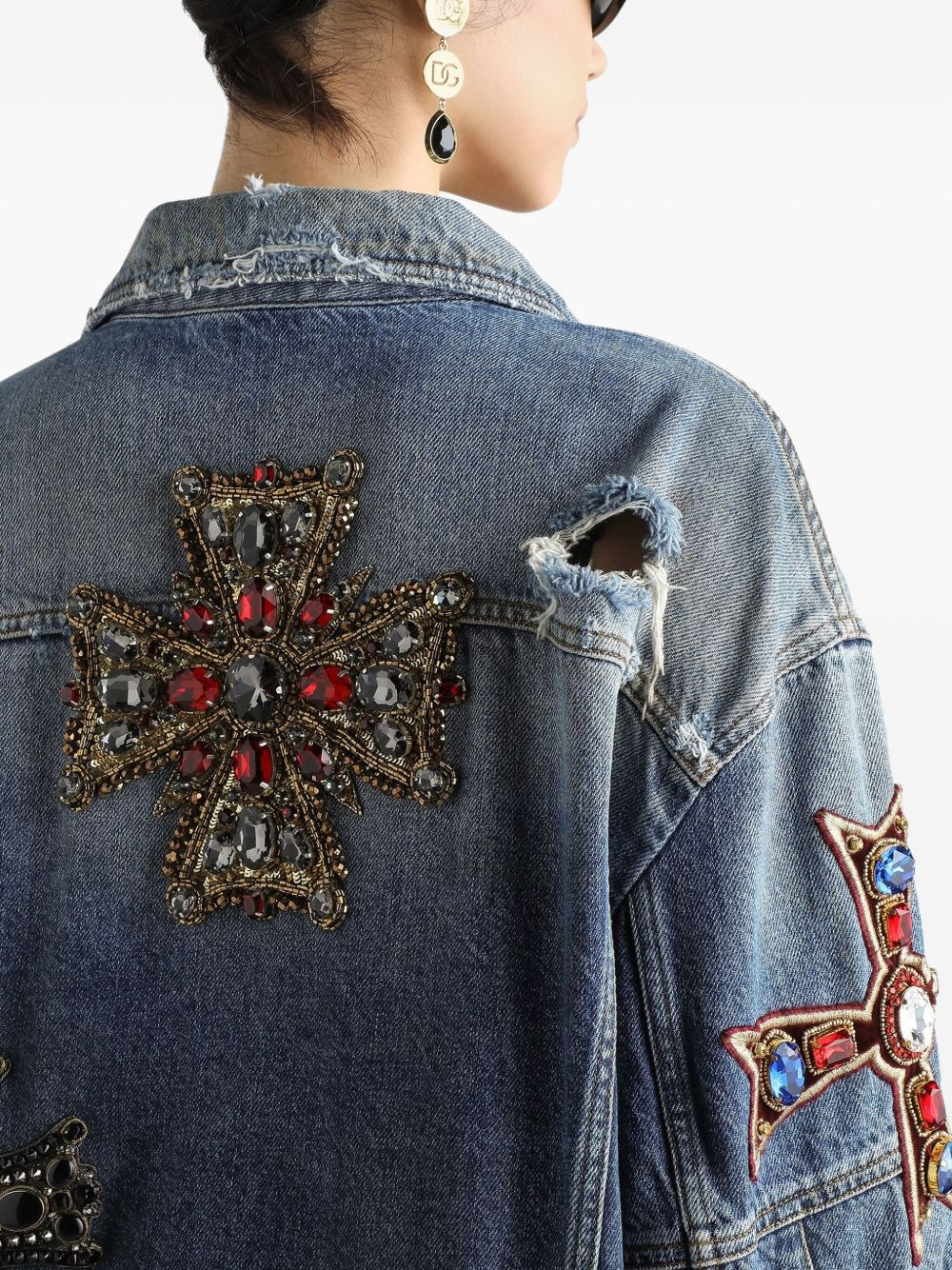 embellished denim jacket - 4