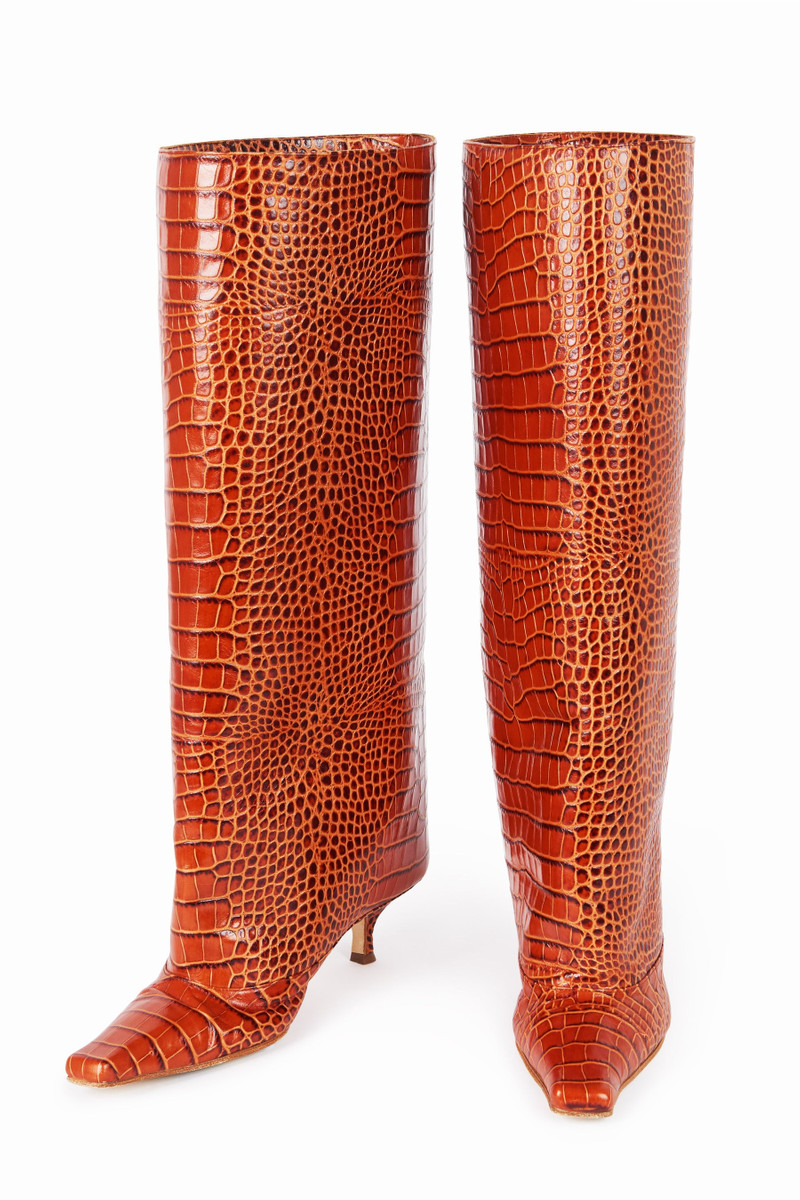 A.W.A.K.E. MODE DANA ALTA CROC-EFFECT KITTEN HEEL CYLINDER BOOTS CROC outlook