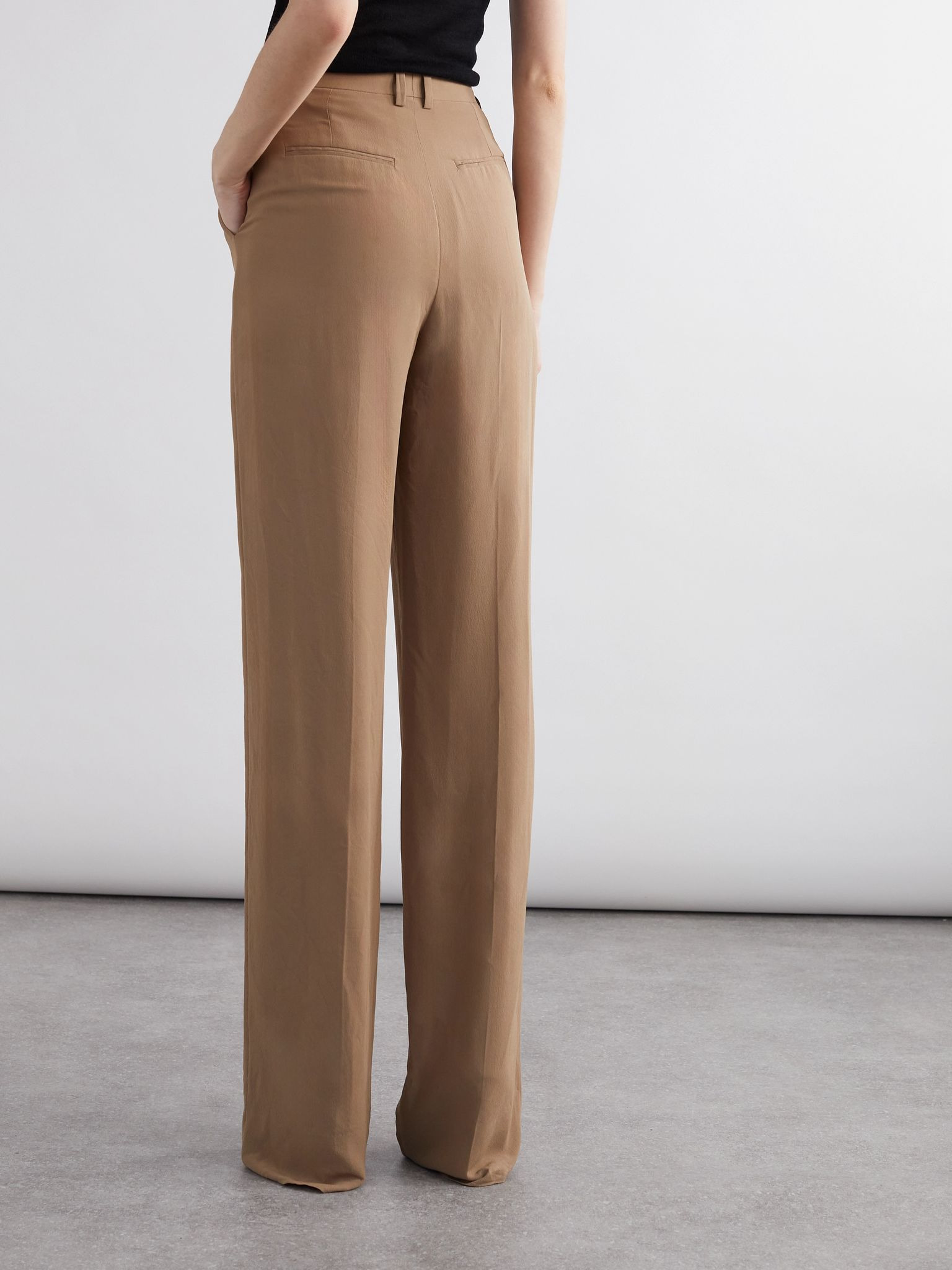 Silk-georgette straight-leg pants Light brown - 4
