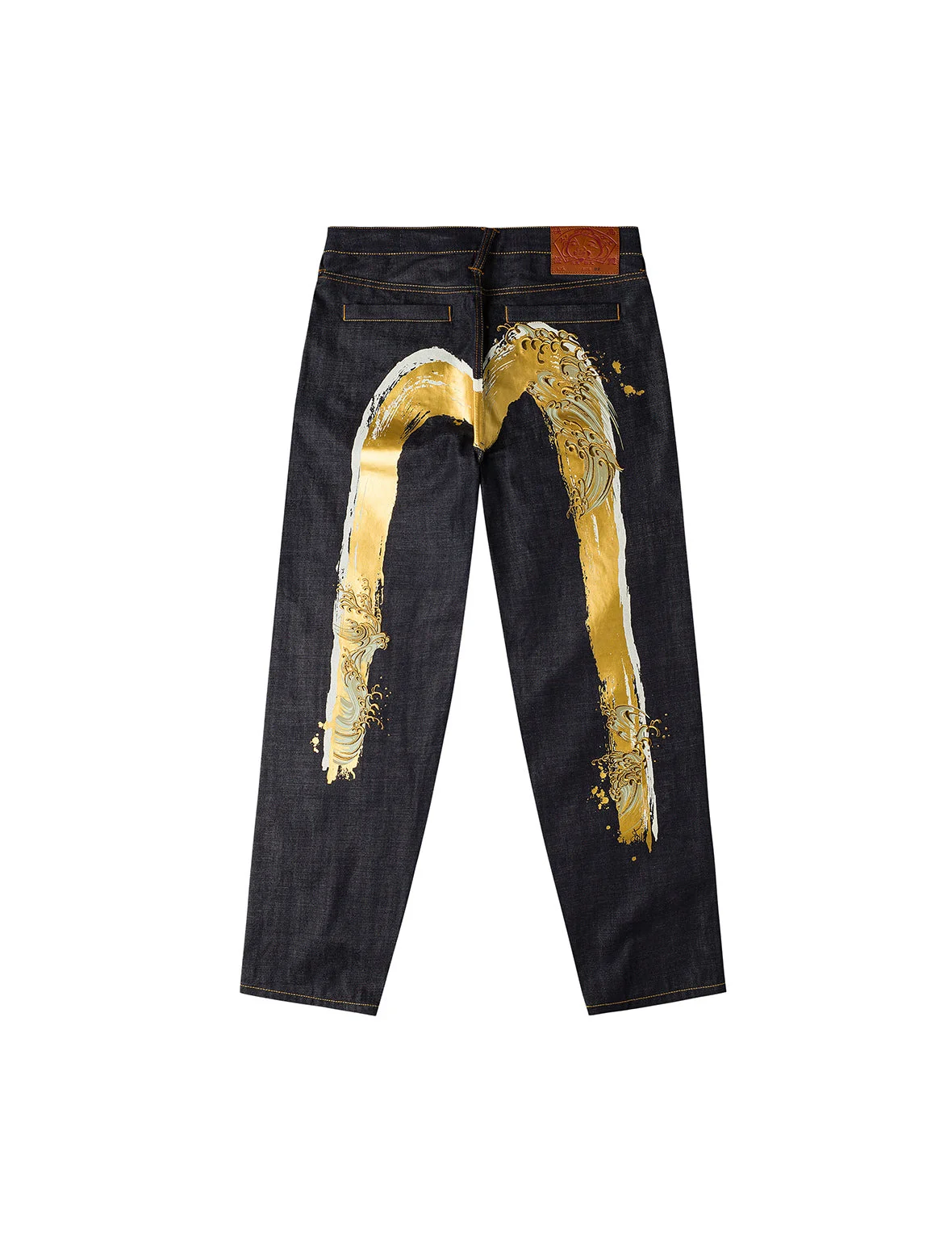 Handbrush Daicock Print with Wave Embroidery Relax Fit Jeans - 1