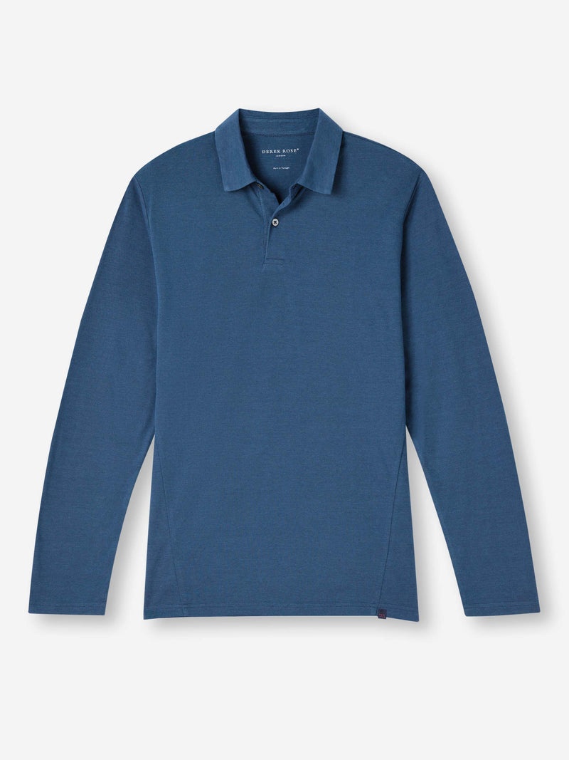 Men's Long Sleeve Polo Shirt Ramsay Pique Cotton Tencel Denim - 1