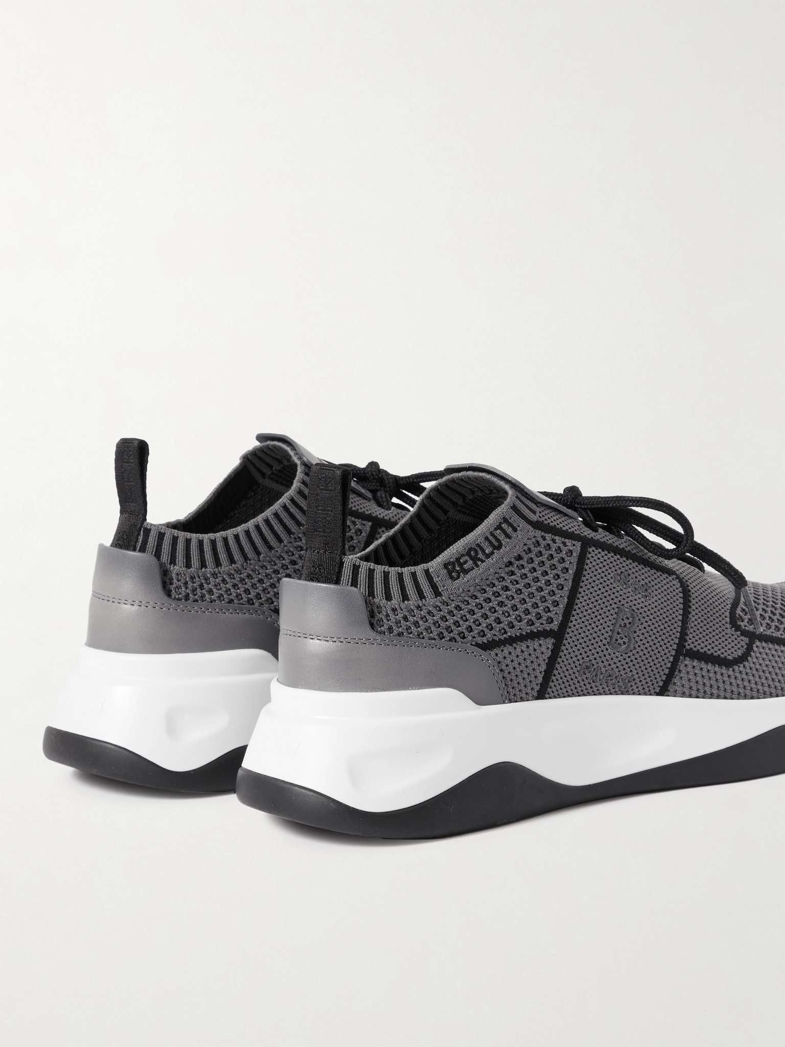 Shadow Leather-Trimmed Stretch-Knit Sneakers - 5