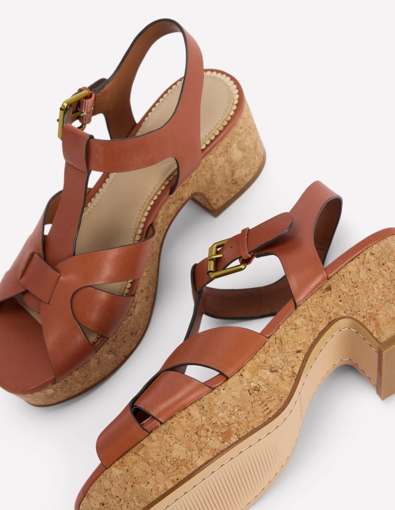 T-bar Wedge Sandals-Tan 4