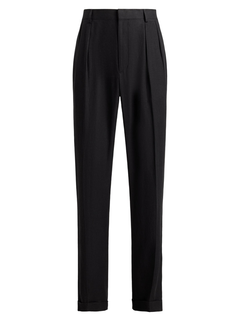 Men's Glenn Hand-Tailored Silk-Linen Trousers - Black 1