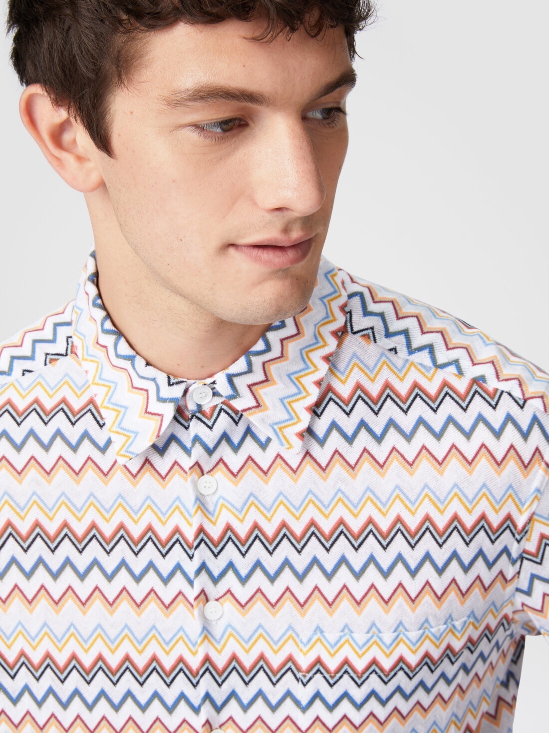 Zig zag cotton shirt with breast pocket - 5