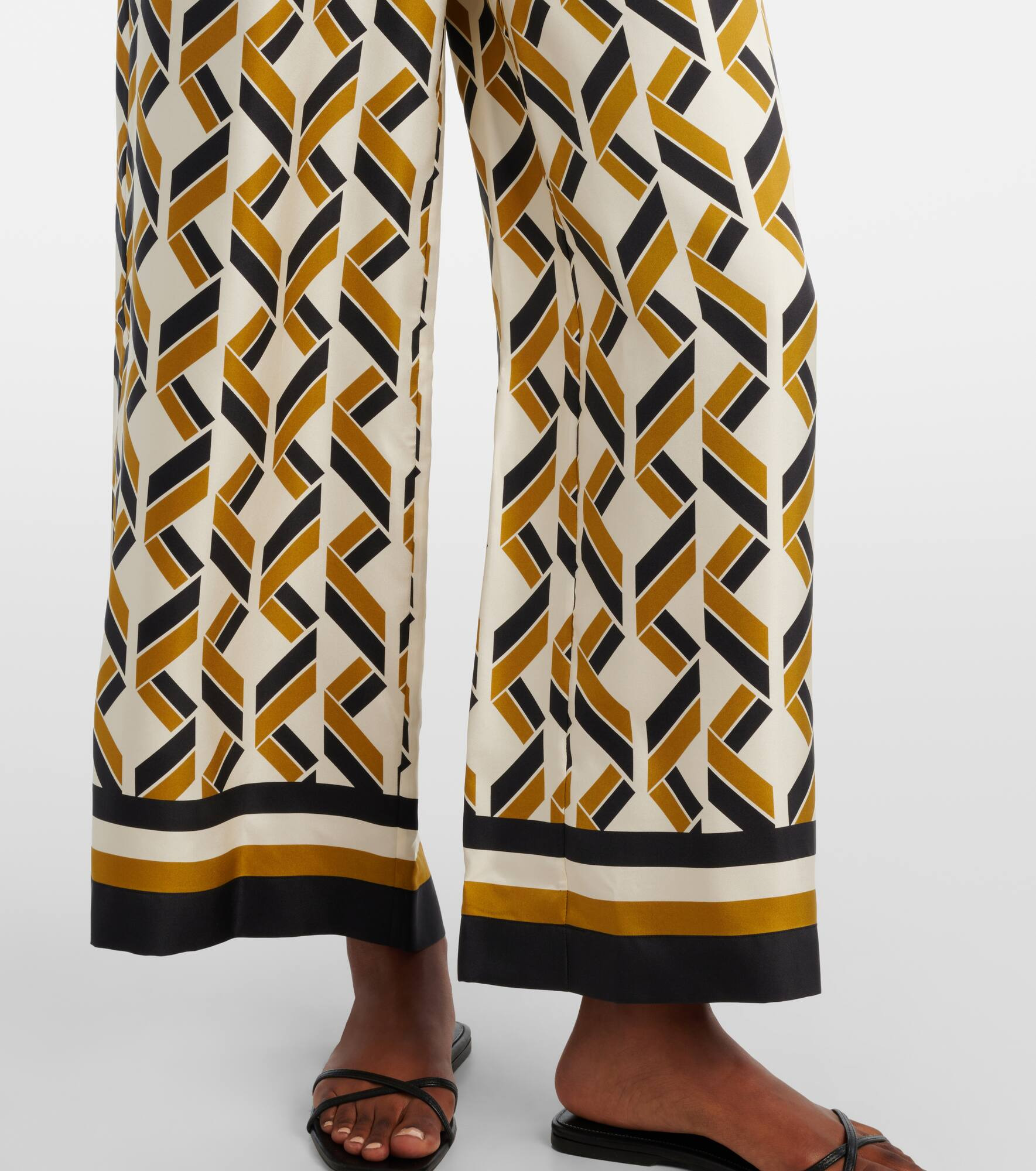 Tube patterned silk twill wide-leg pants - 5