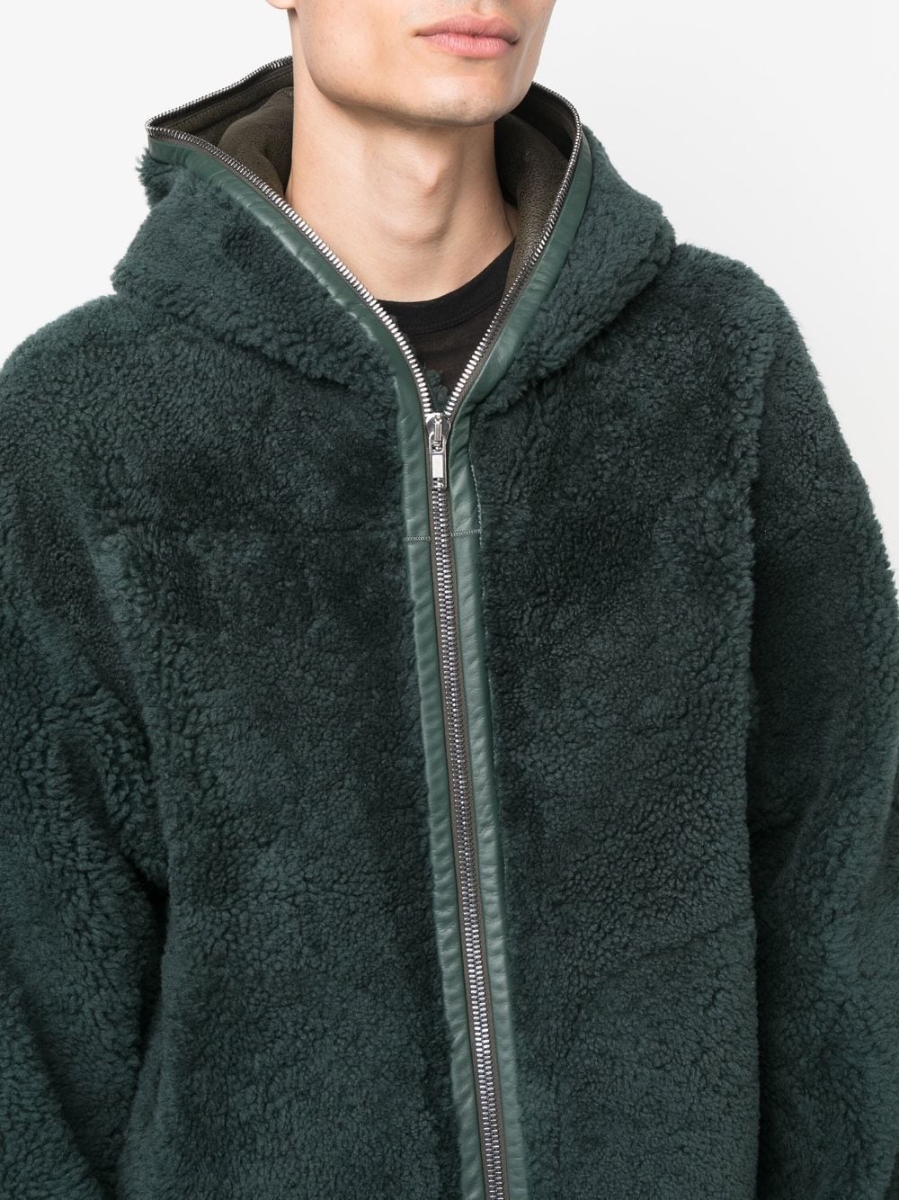 shearling zip-fastening hoodie - 5