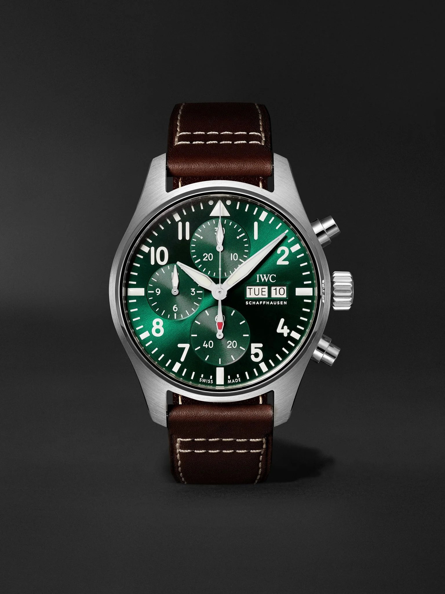 Pilot's Automatic Chronograph 41mm Stainless Steel and Leather Watch, Ref. No. IW388103 Green - 1