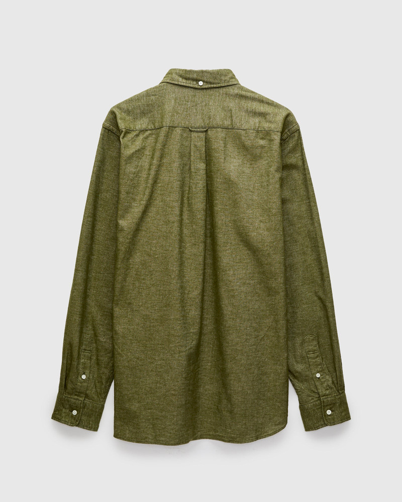 BEAMS PLUS Solid Flannel Button-Down Shirt in Olive outlook