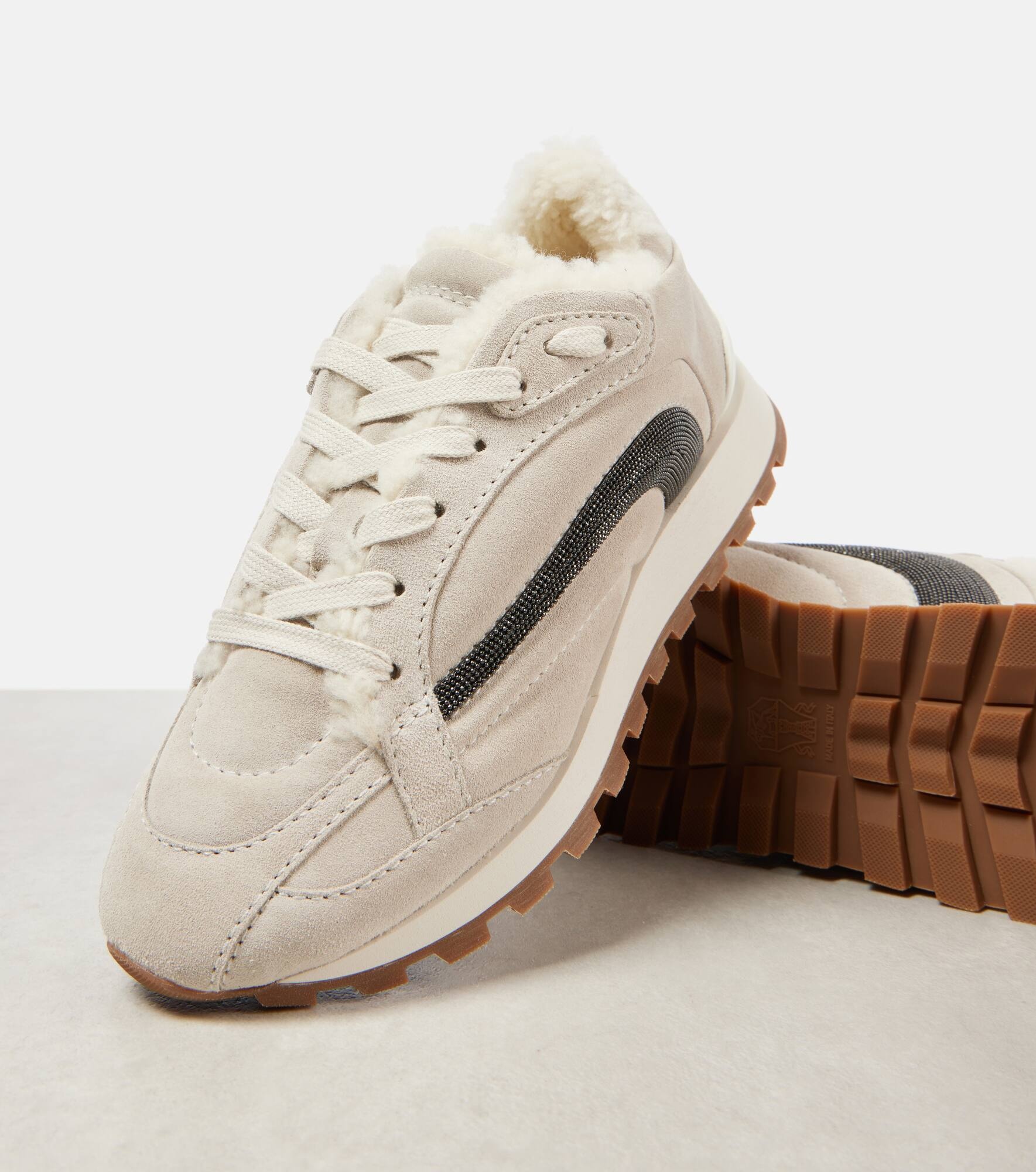 Monili Beads shearling-trimmed suede sneakers - 5