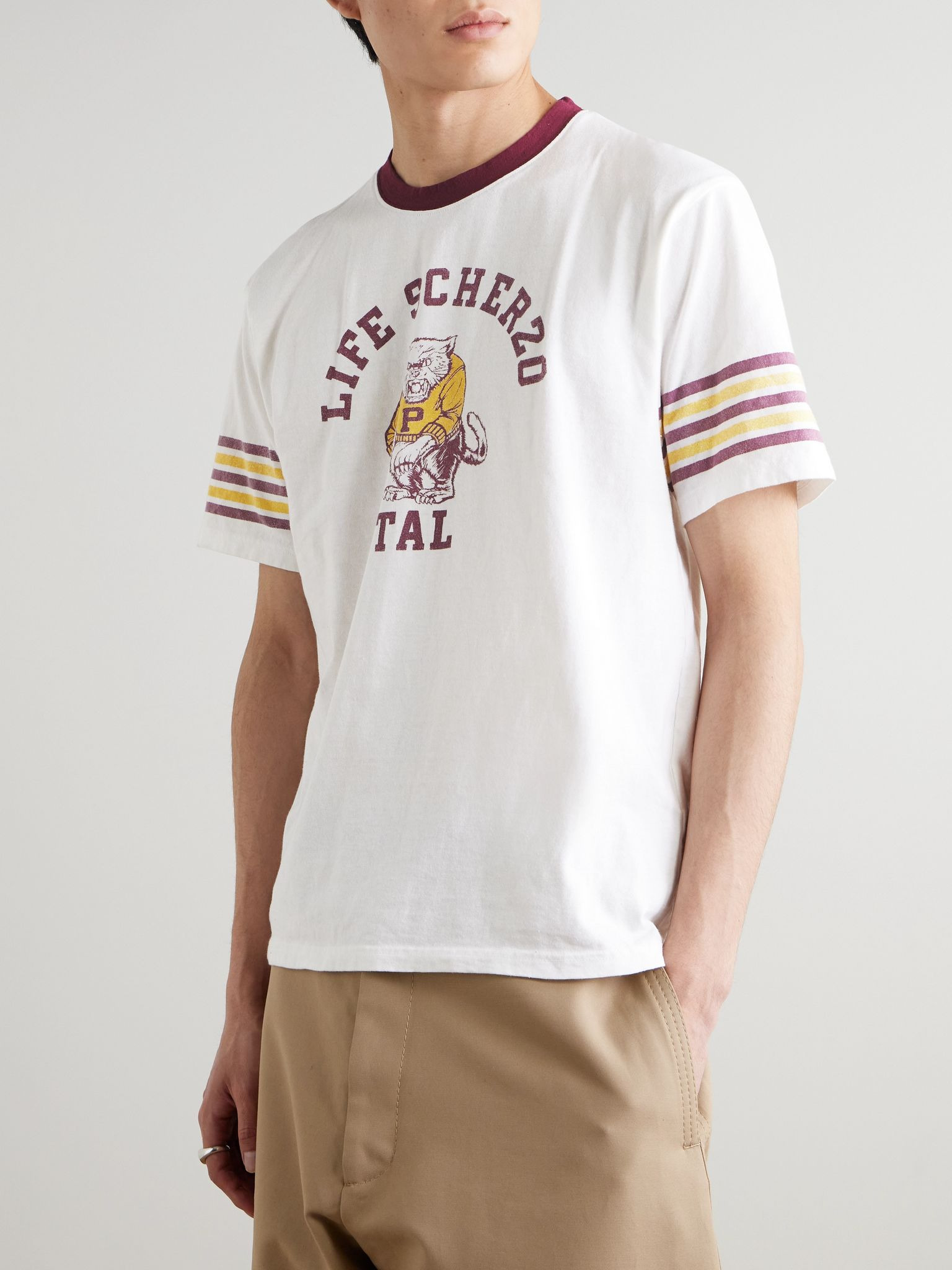 Piped Printed Cotton-Jersey T-Shirt White - 3