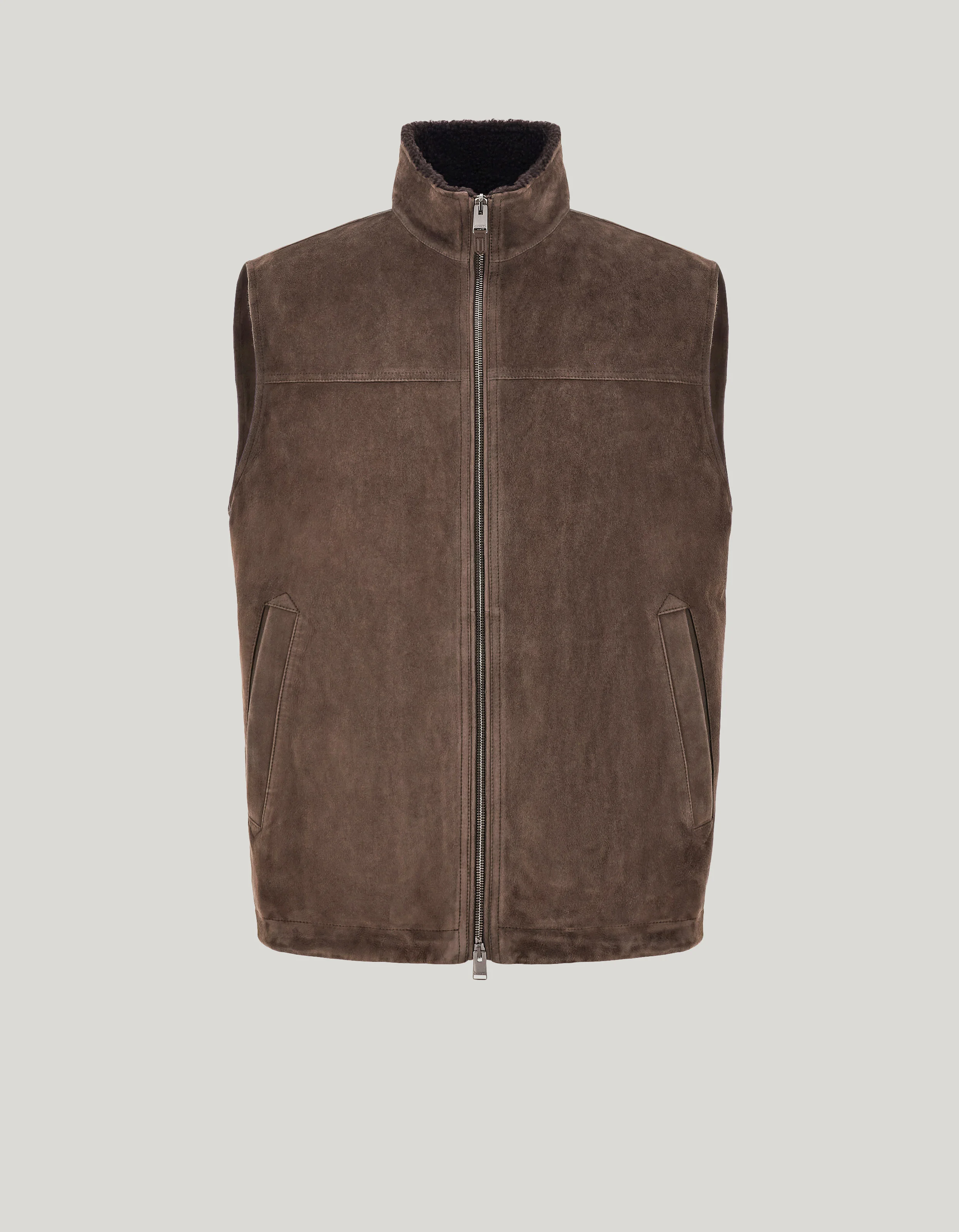 BROWN GOAT SUEDE VEST WITH FILLING - 1