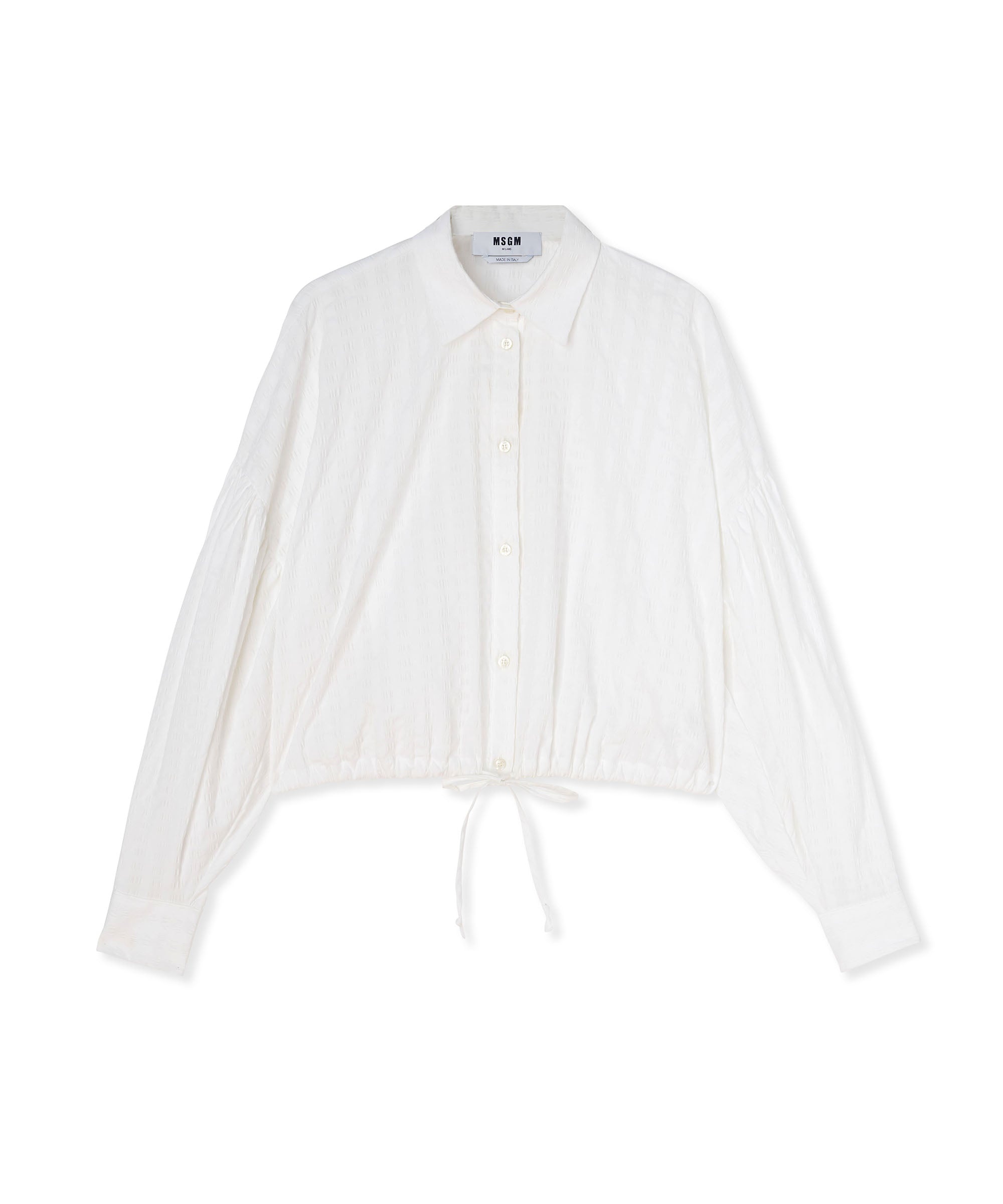 MSGM Poplin seersucker crop shirt with puffed sleeves | REVERSIBLE