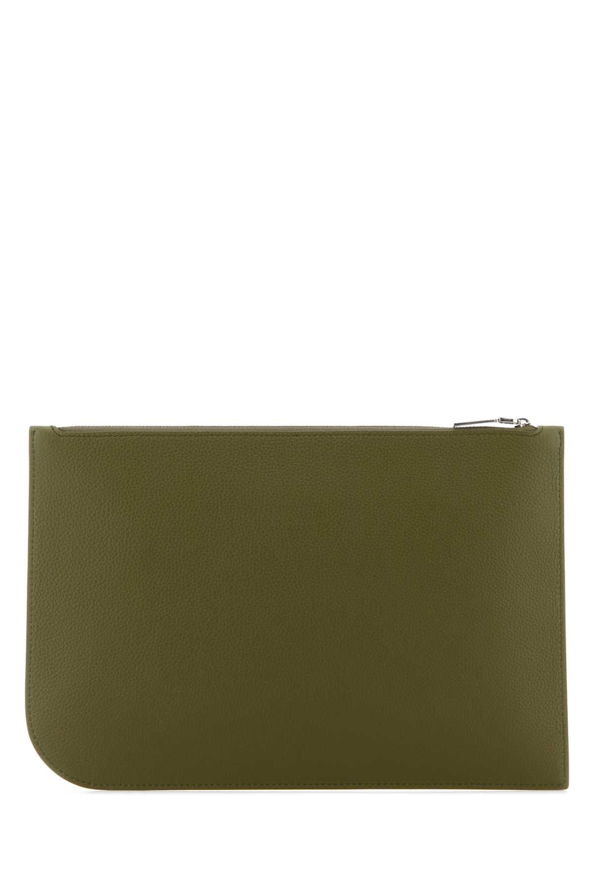 Alexander Mcqueen Men Olive Green Leather Large Sling Pouch - 3
