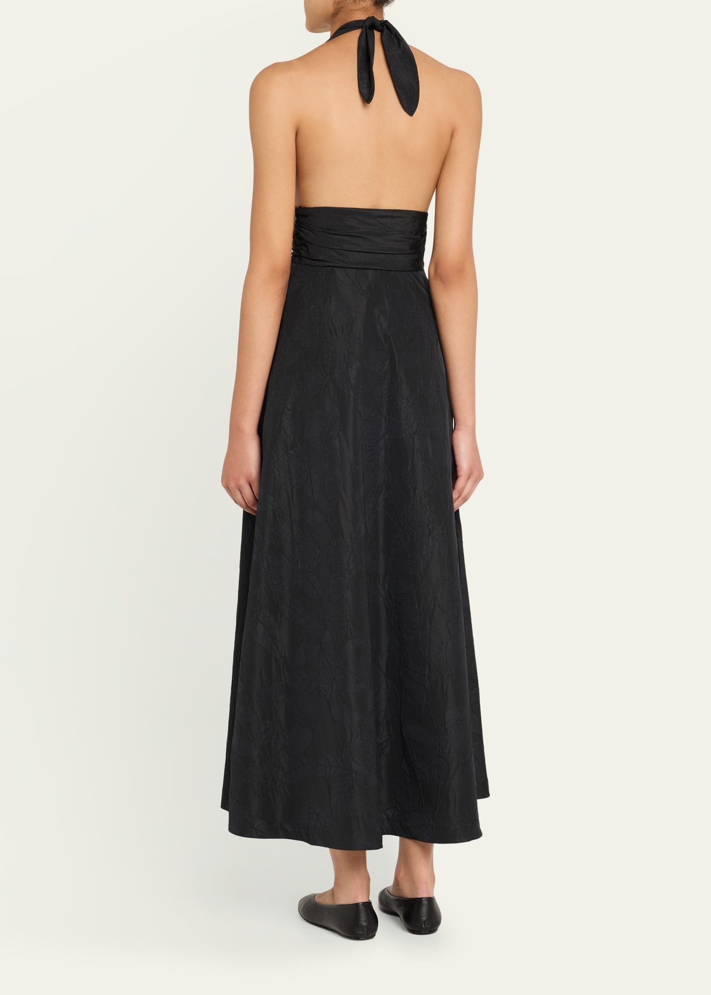 Marylin Camelia Embossed Cotton Midi Halter Dress - 3