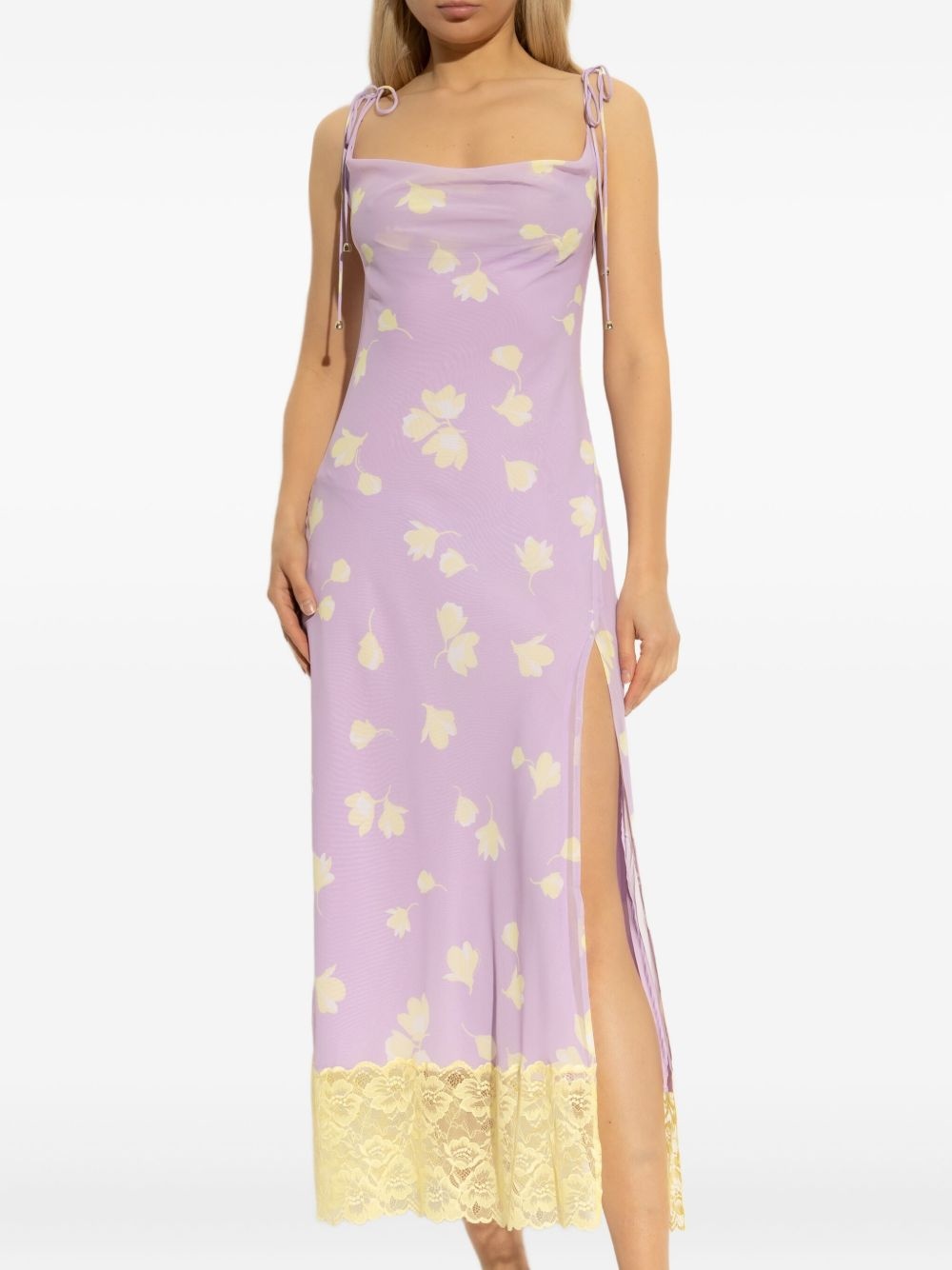 cowl-neck lace-trimmed midi dress - 3