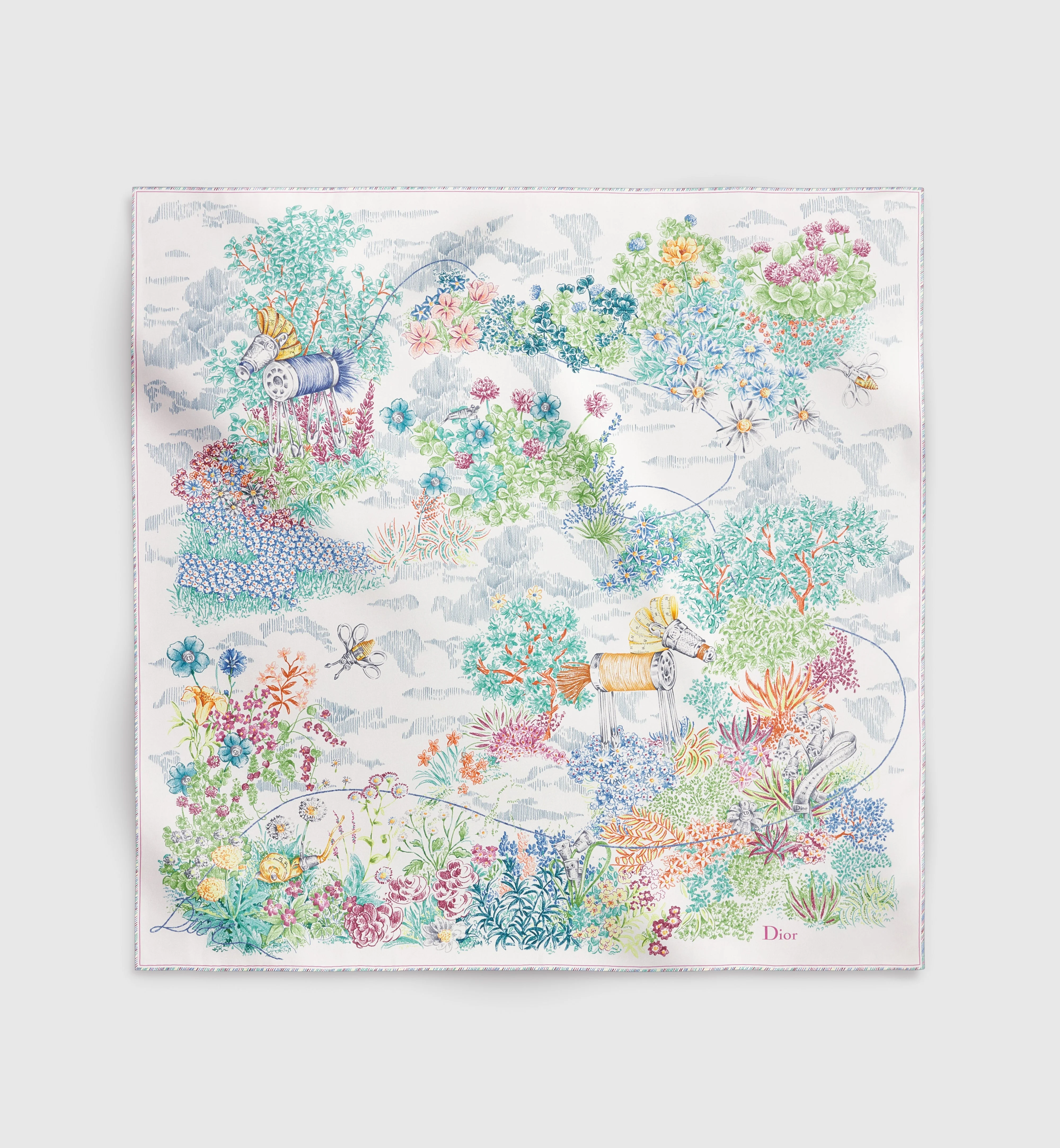 Dior "dior Charming Garden 90" Silk Scarf - 1