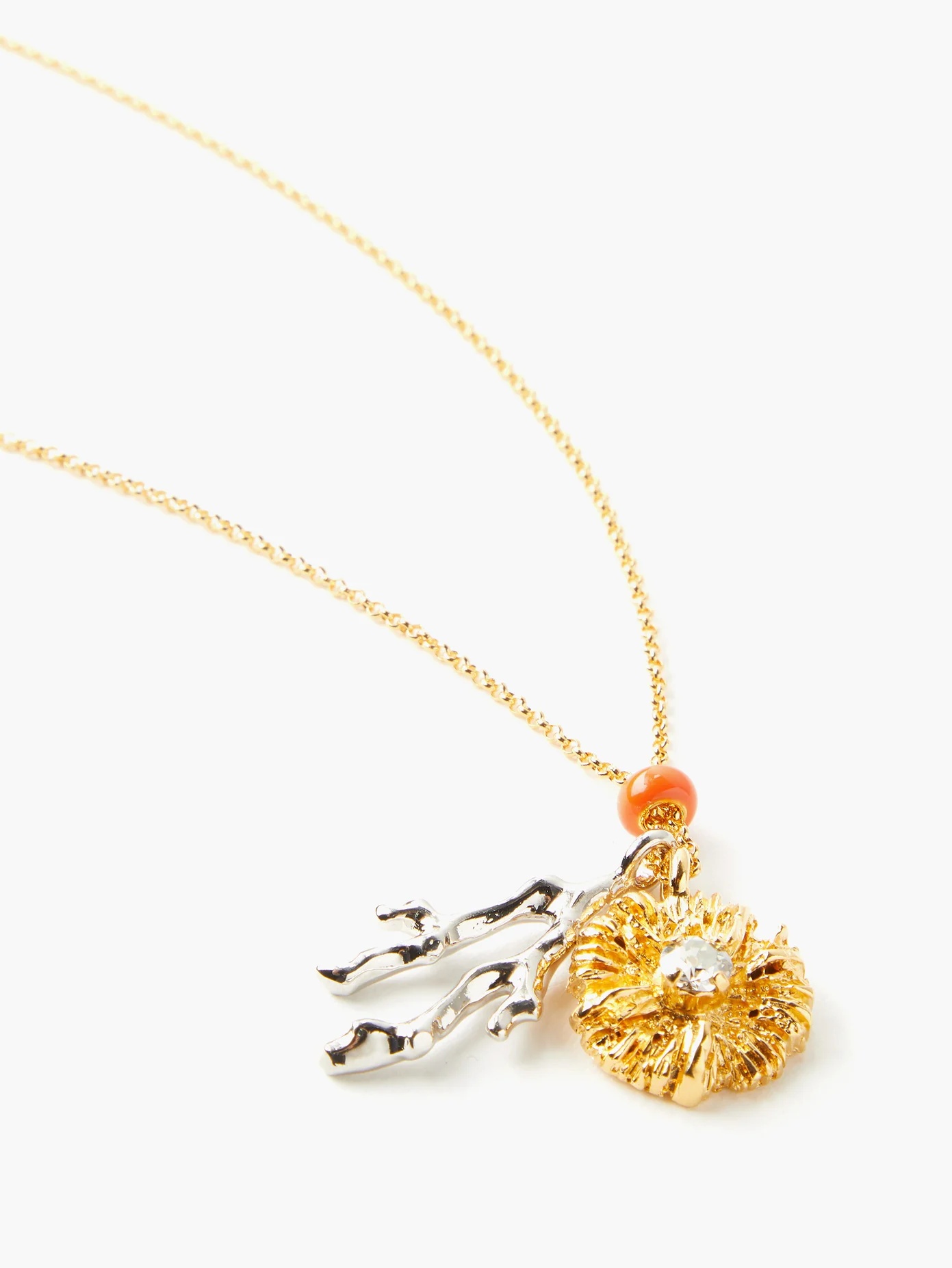 Flower and coral gold-tone pendant necklace - 3