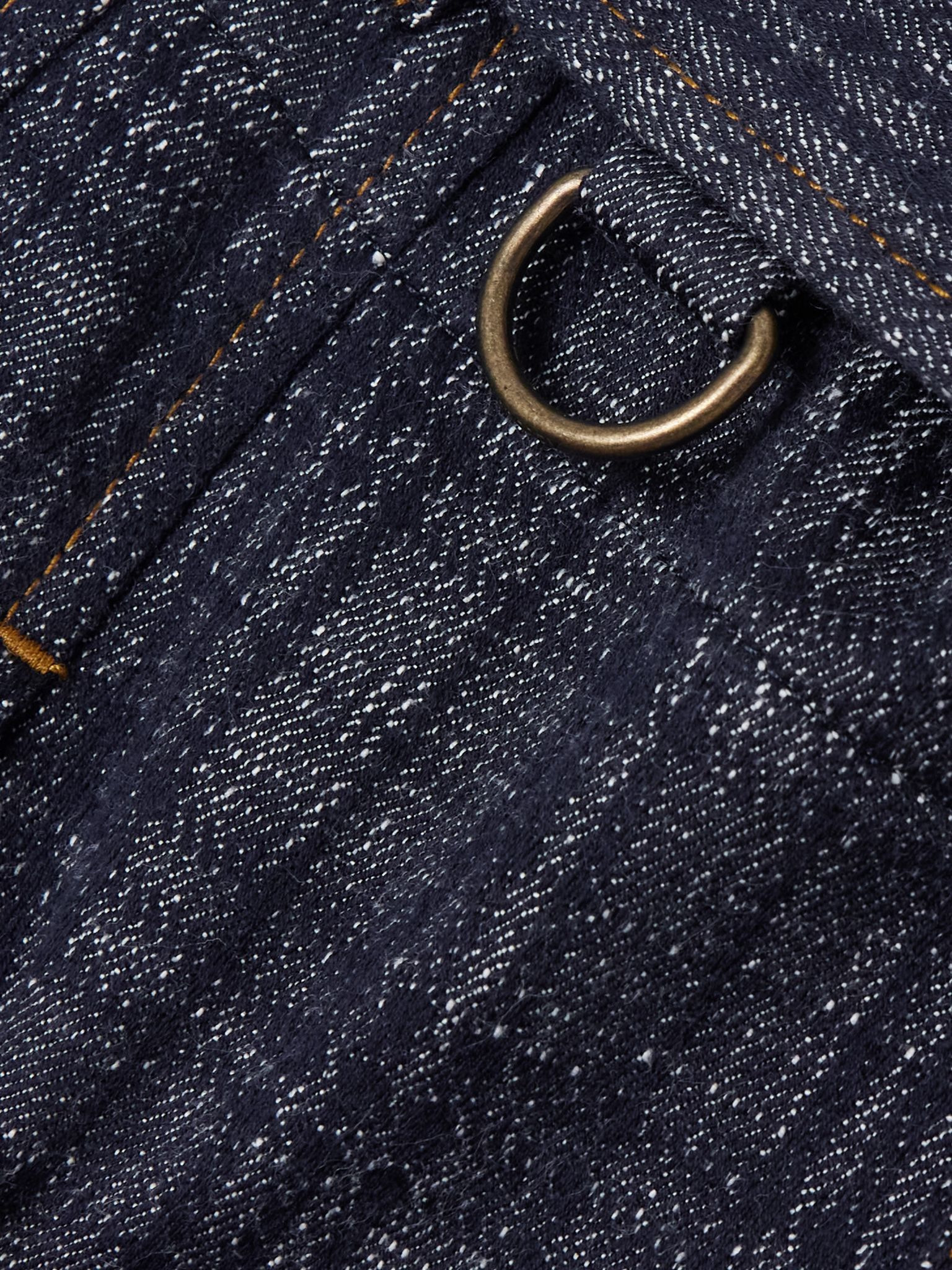 Belted checked denim shorts Navy - 4