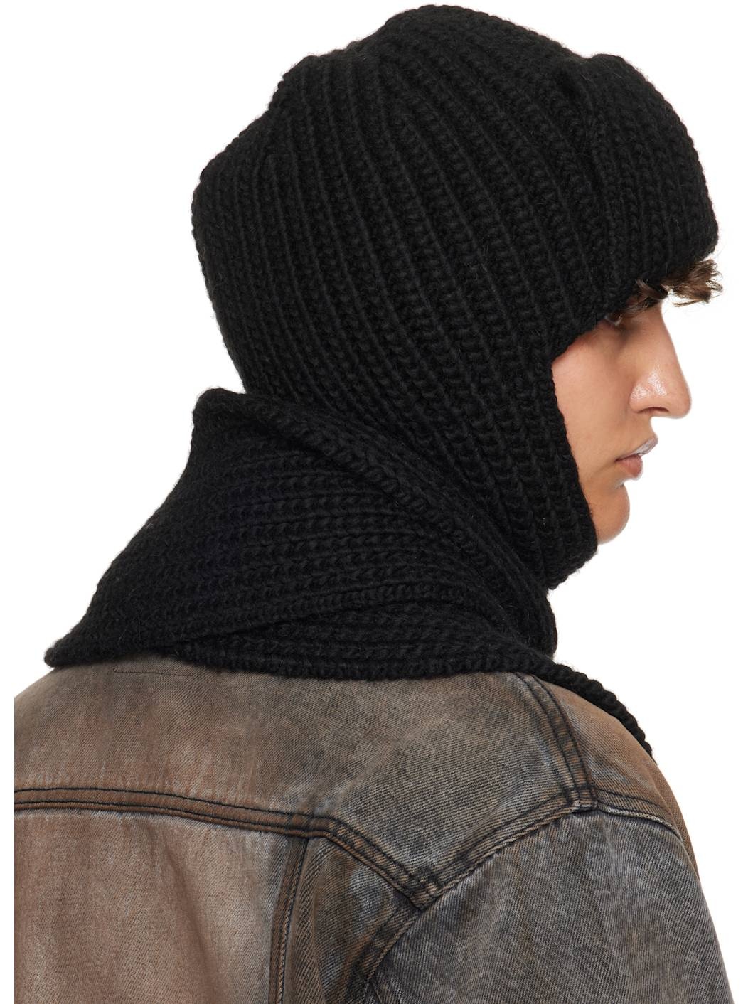 Black Chunky Muffler Beanie - 3