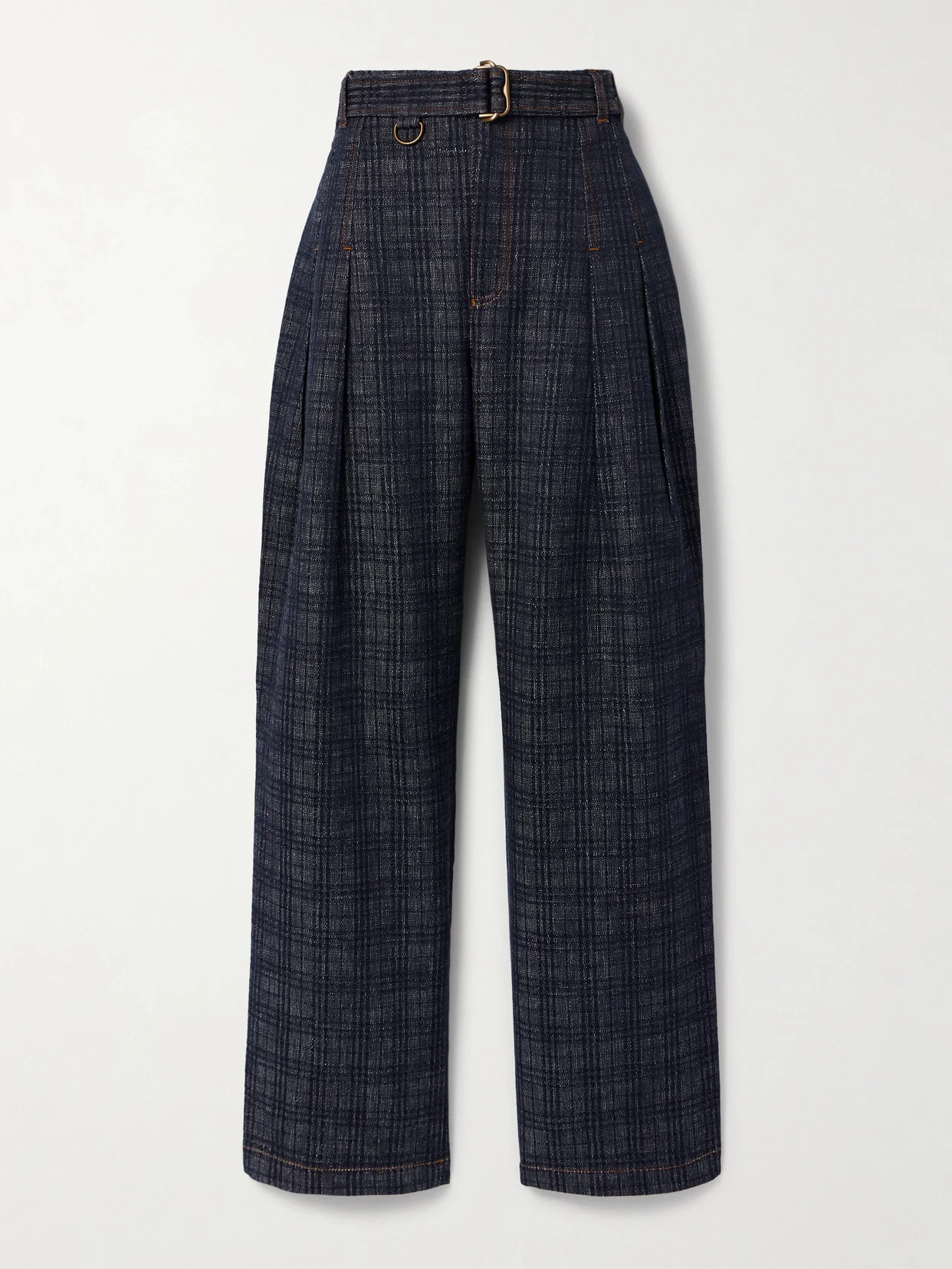 Belted Pleated Cotton-tweed Wide-leg Pants - 1