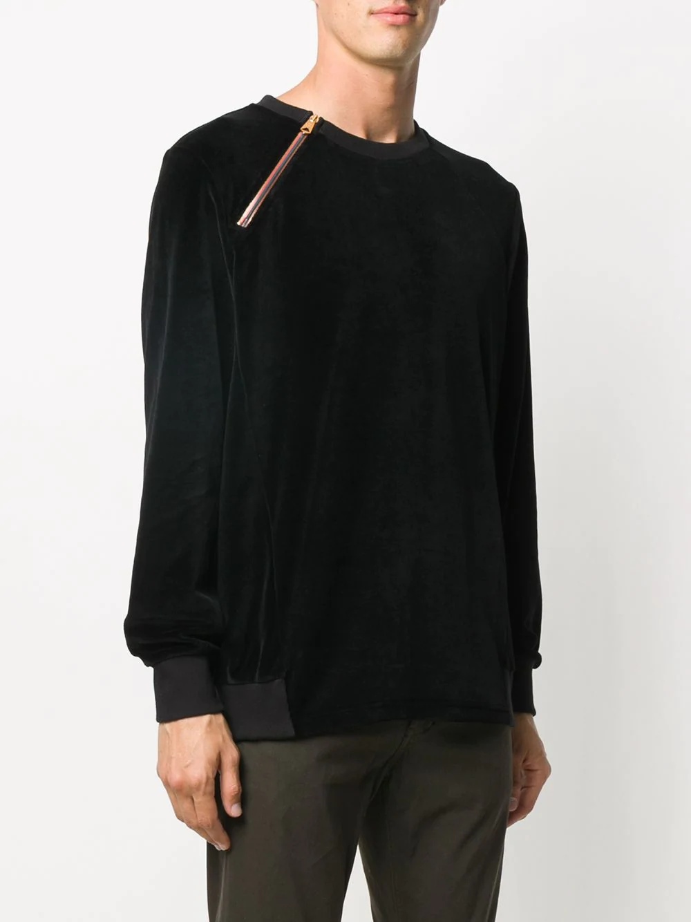 velvet-effect zipped sweatshirt  - 3