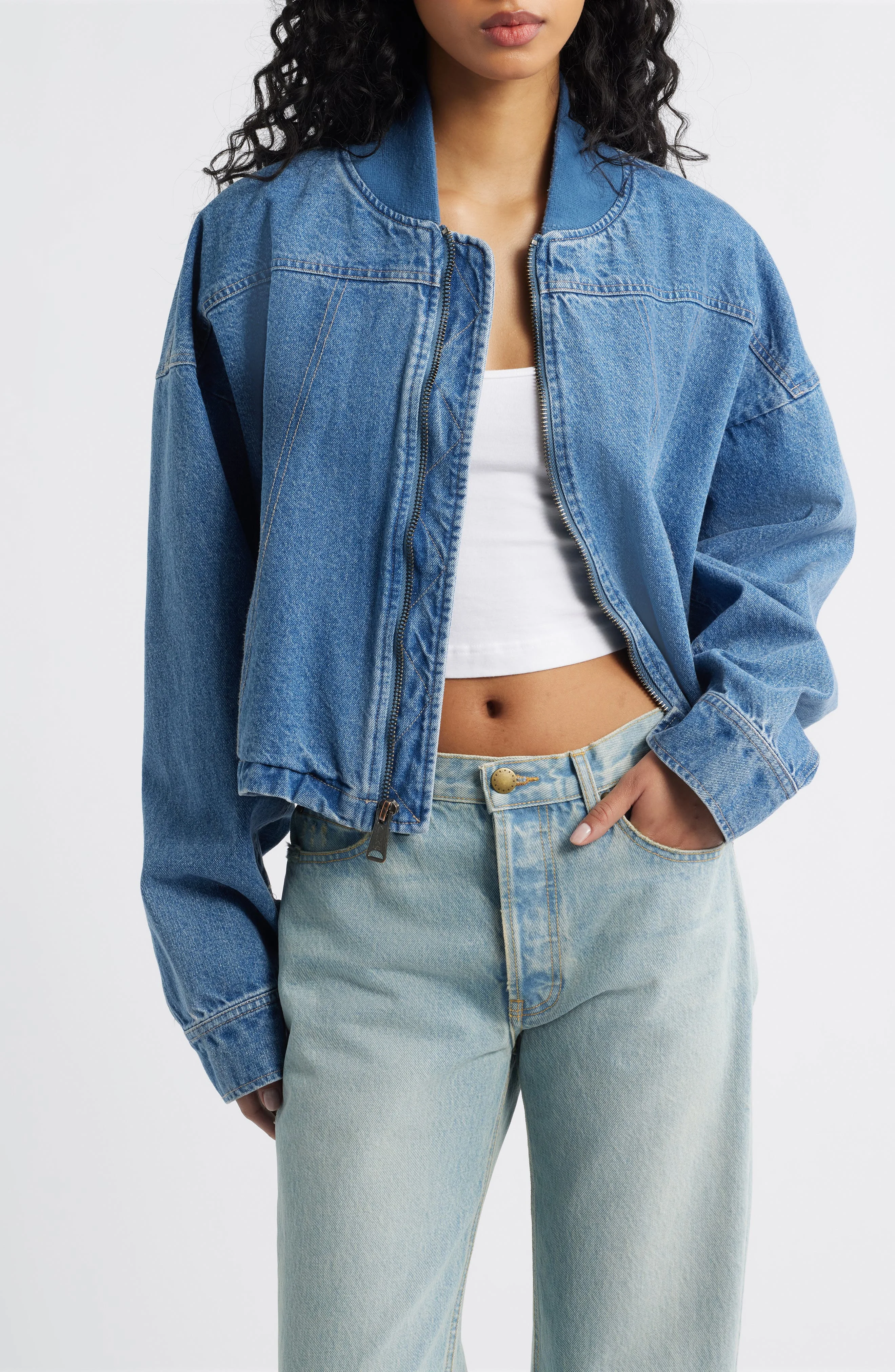 Alpha Industries Relaxed Fit Denim Flight Jacket in Denim Blue at Nordstrom - 1