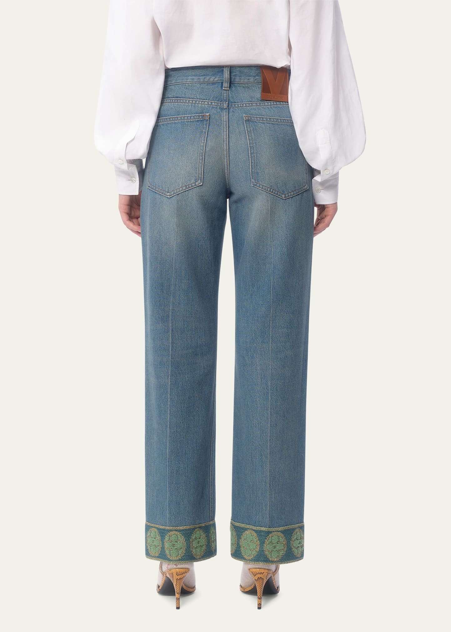 Embroidered Cuff Denim Pants - 3