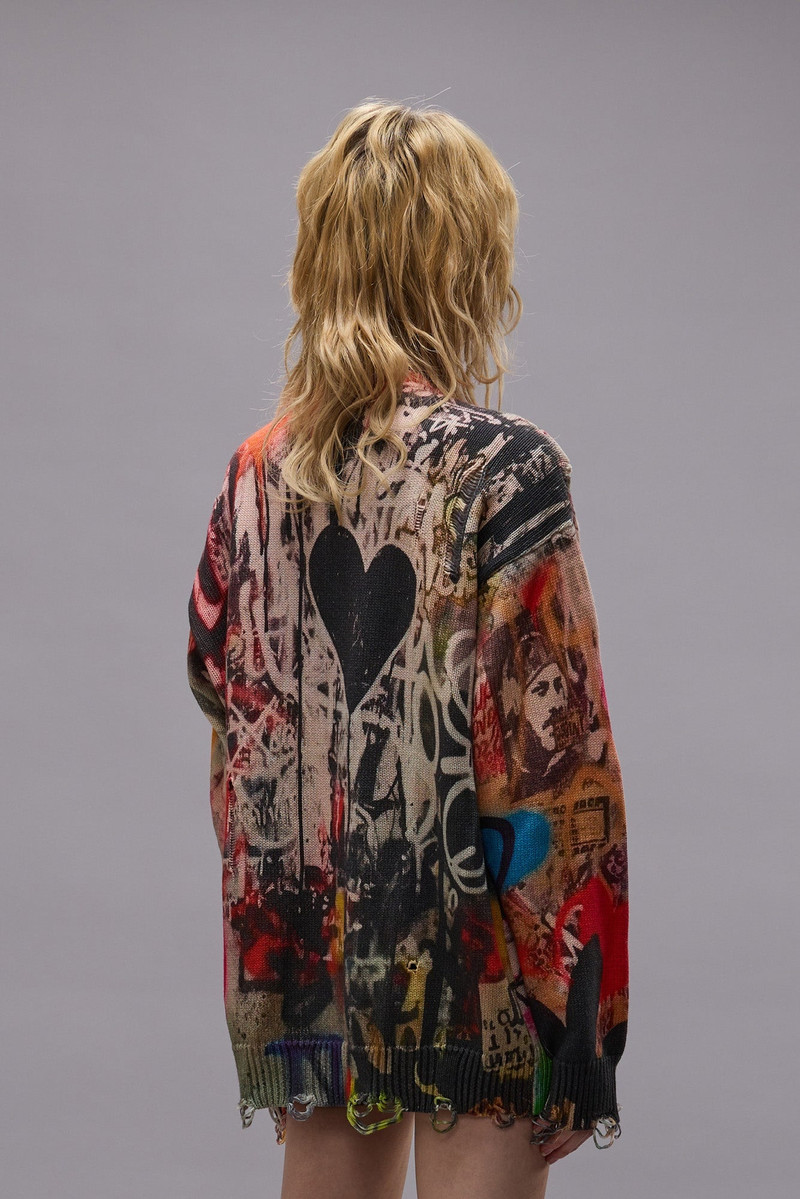 PRINTED BOYFRIEND SWEATER - HEART GRAFFITI PRINT - R13 6