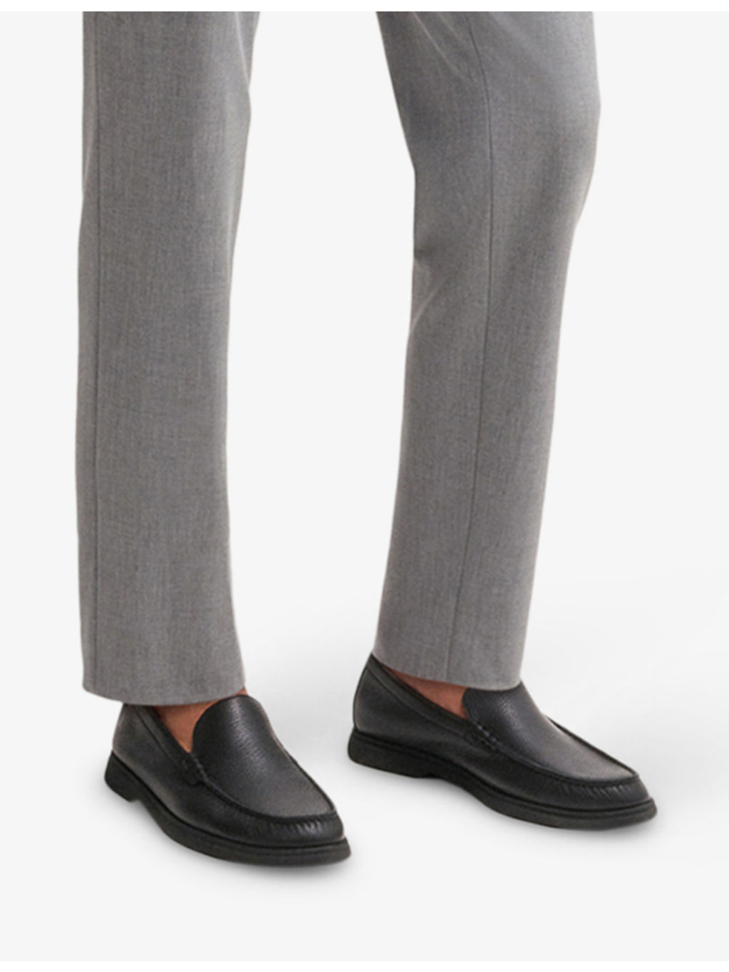 Almond-Toe Grained-Leather Moccasin Loafers - 5