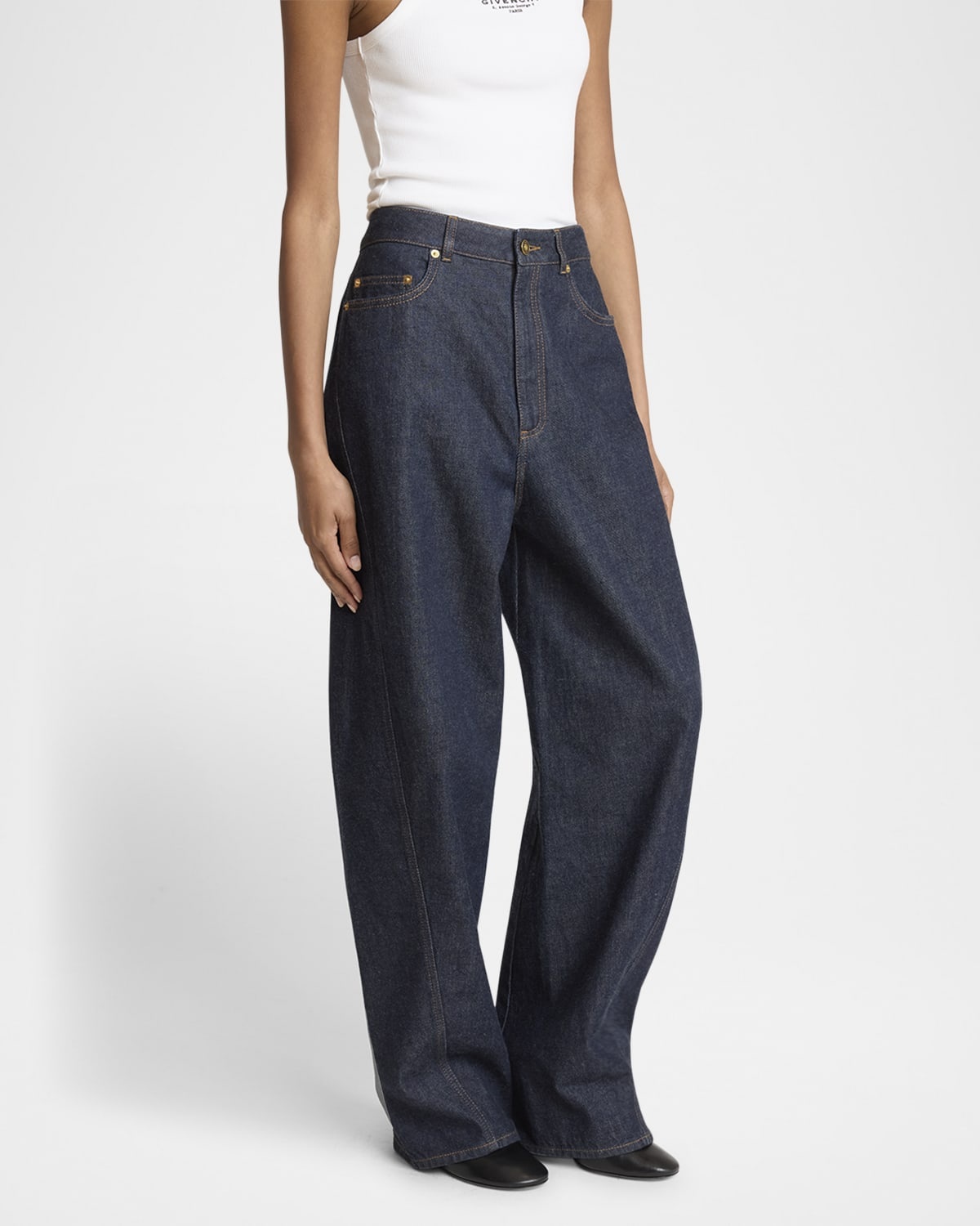 Mid-Rise Barrel-Leg Denim Cocoon Trousers - 4
