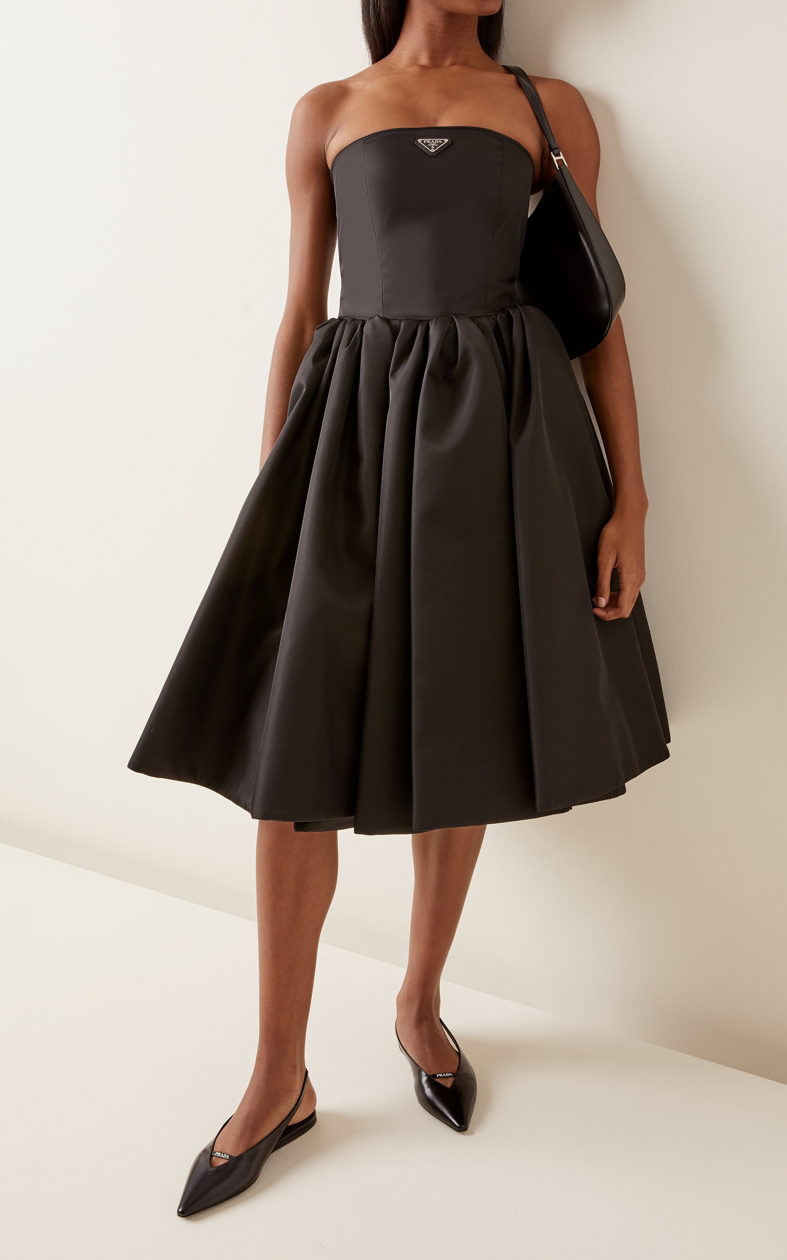 Logo-Detailed Nylon Gabardine Strapless Midi Dress black - 3