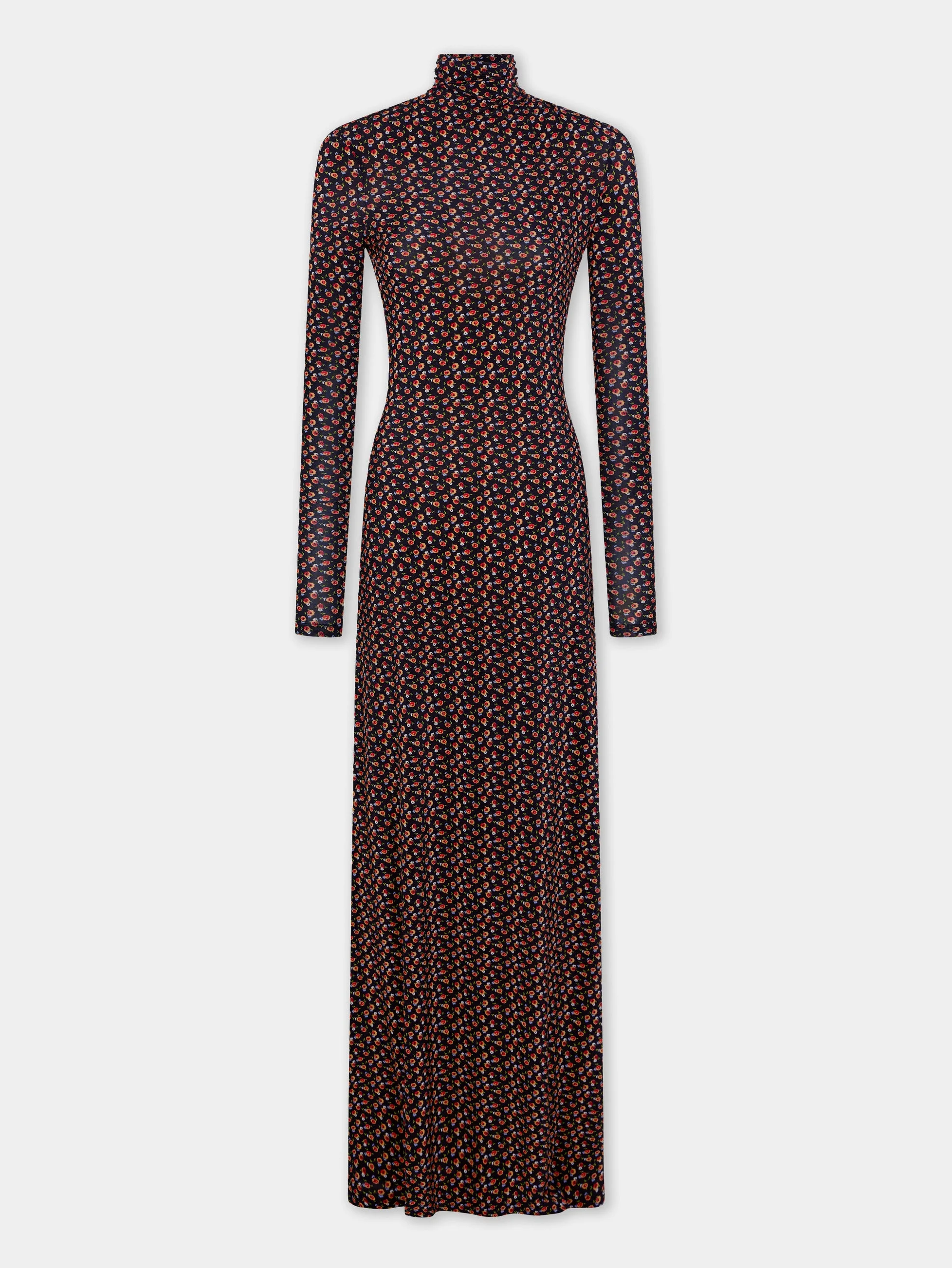 MAXI DRESS IN BLACK LIBERTY PRINT SECOND SKIN JERSEY - 1