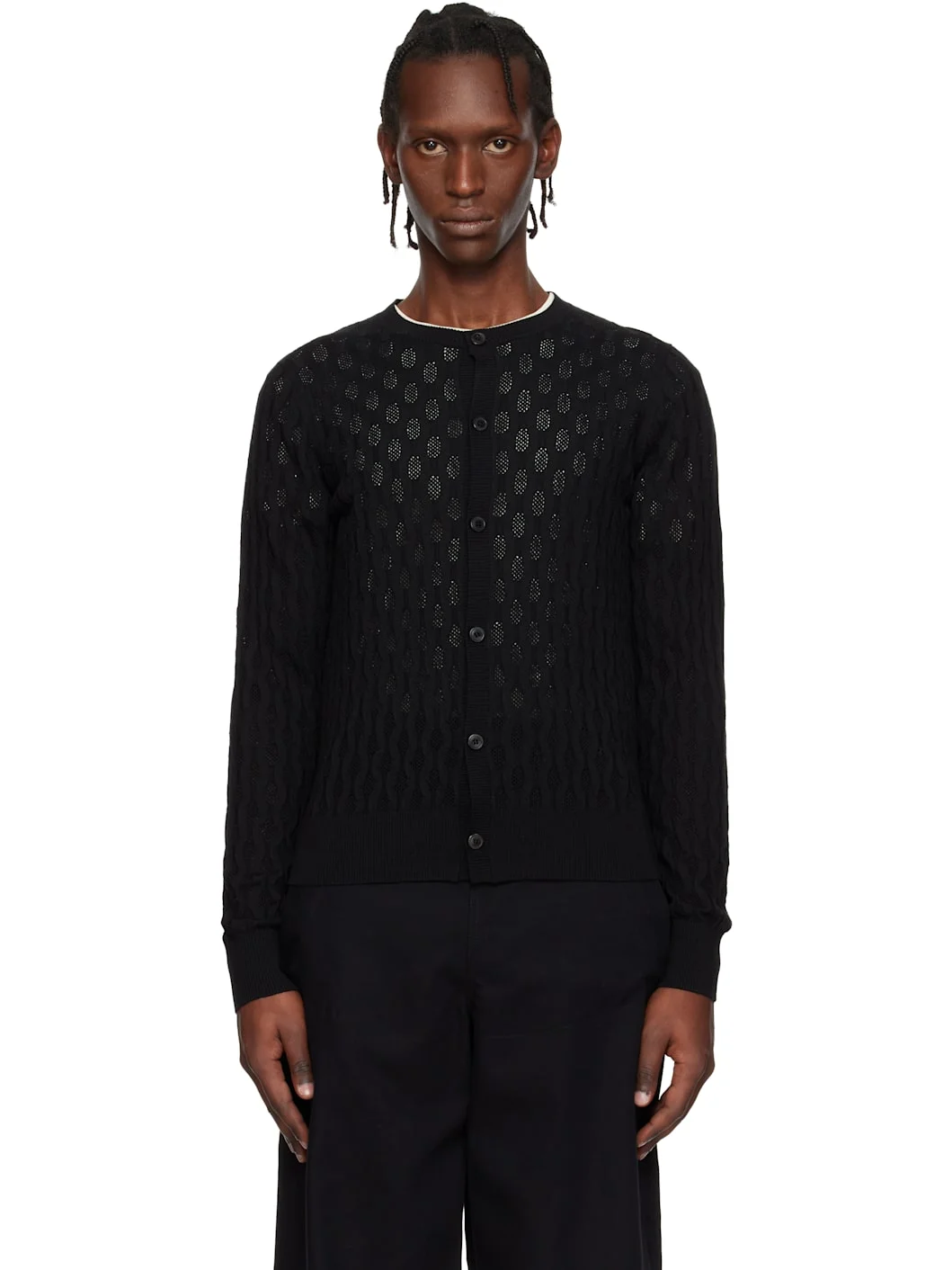 Black Open-Knit Cardigan - 1